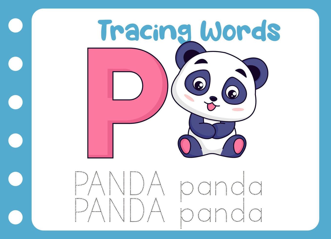 tracing the word of cute panda . animal education game vector