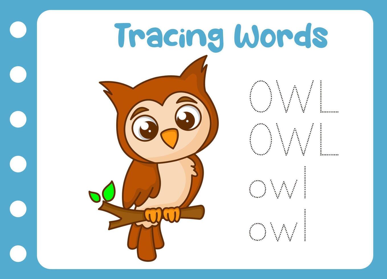 tracing the word of cute owl . animal education game vector