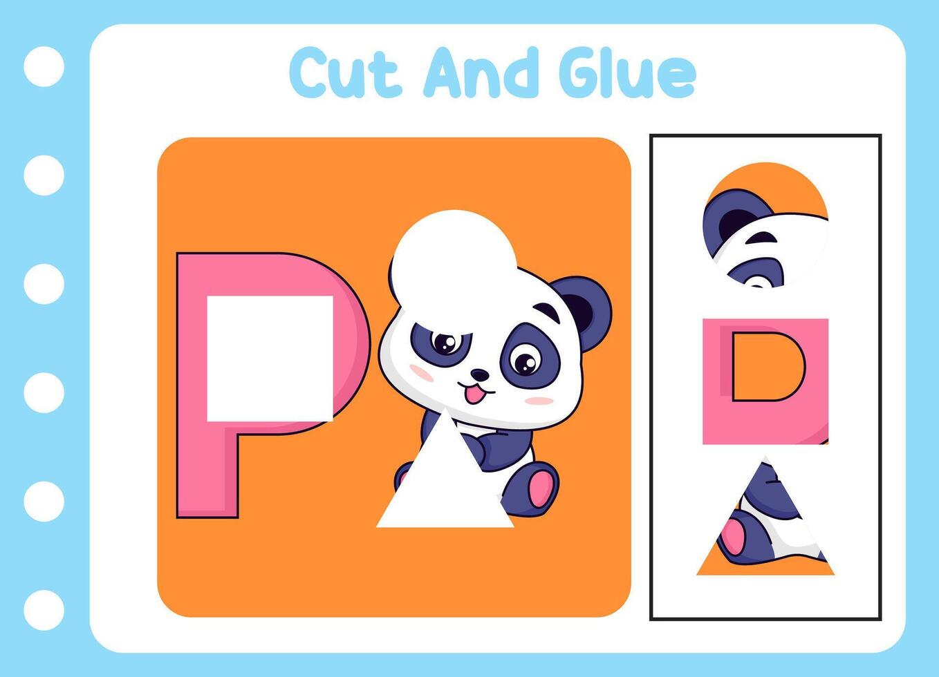 cut and glue animal cute panda. kids puzzle. vector