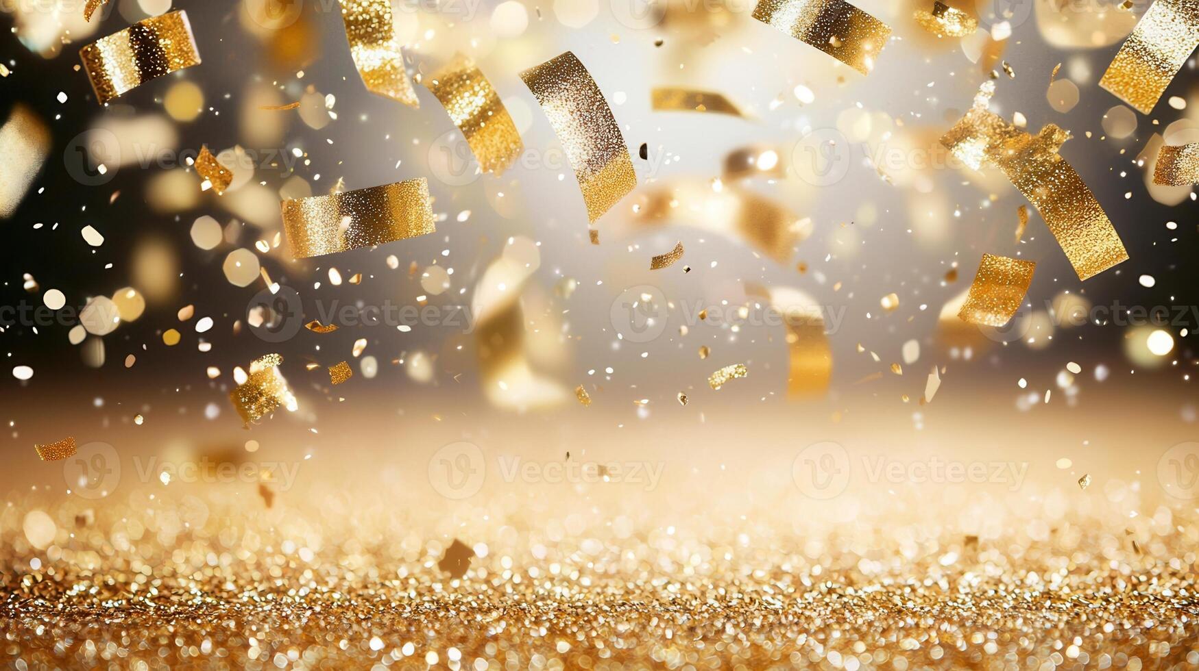 Golden confetti mood over shimmering glitter cascading evoking celebratory surface, for festive events and joyous moments photo