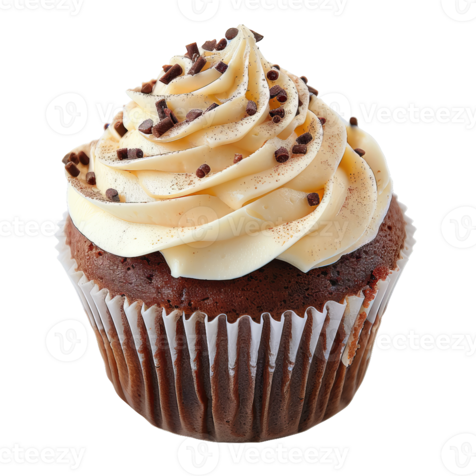 Delicious Brown Cupcake Topped With Cream Frosting And Chocolate Sprinkles png