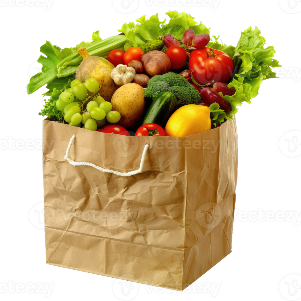 Paper Bag Overflowing With Fresh Vegetables And Fruits png