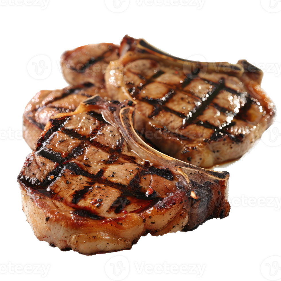 Grilled Pork Chops With Bone In, Top View png