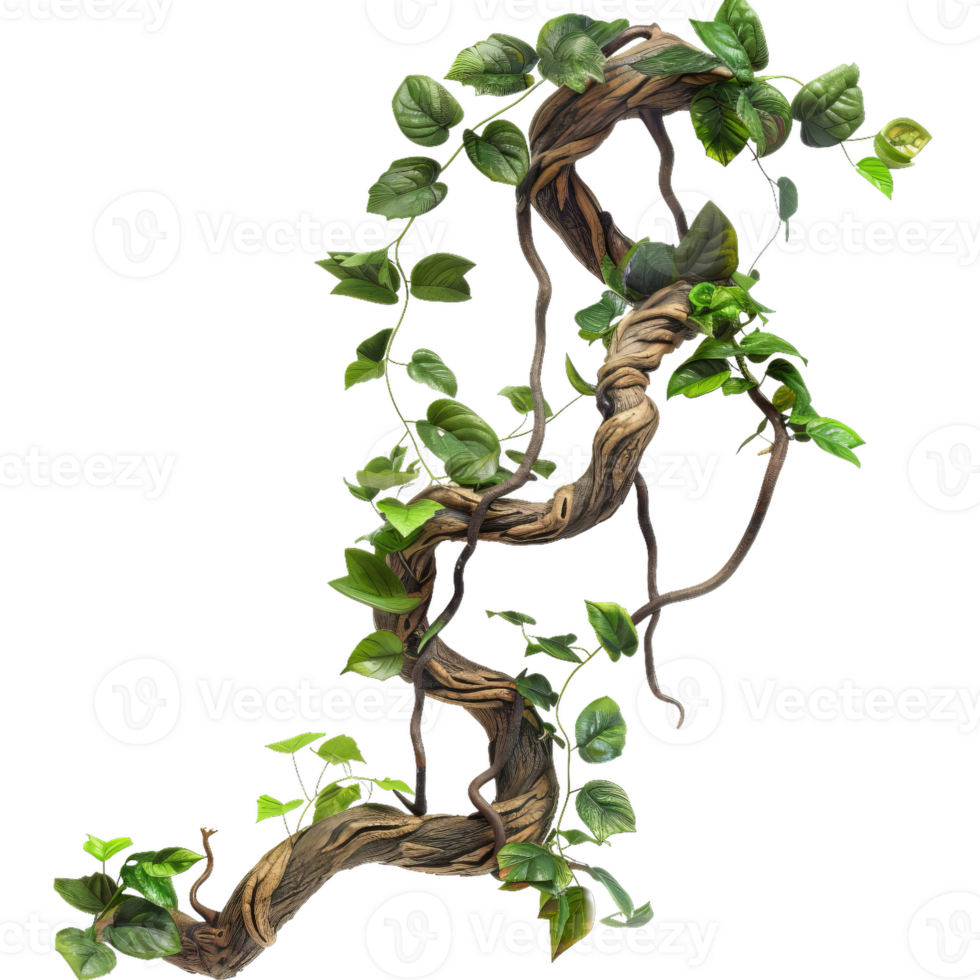 Twisted Jungle Vine With Lush Green Leaves png