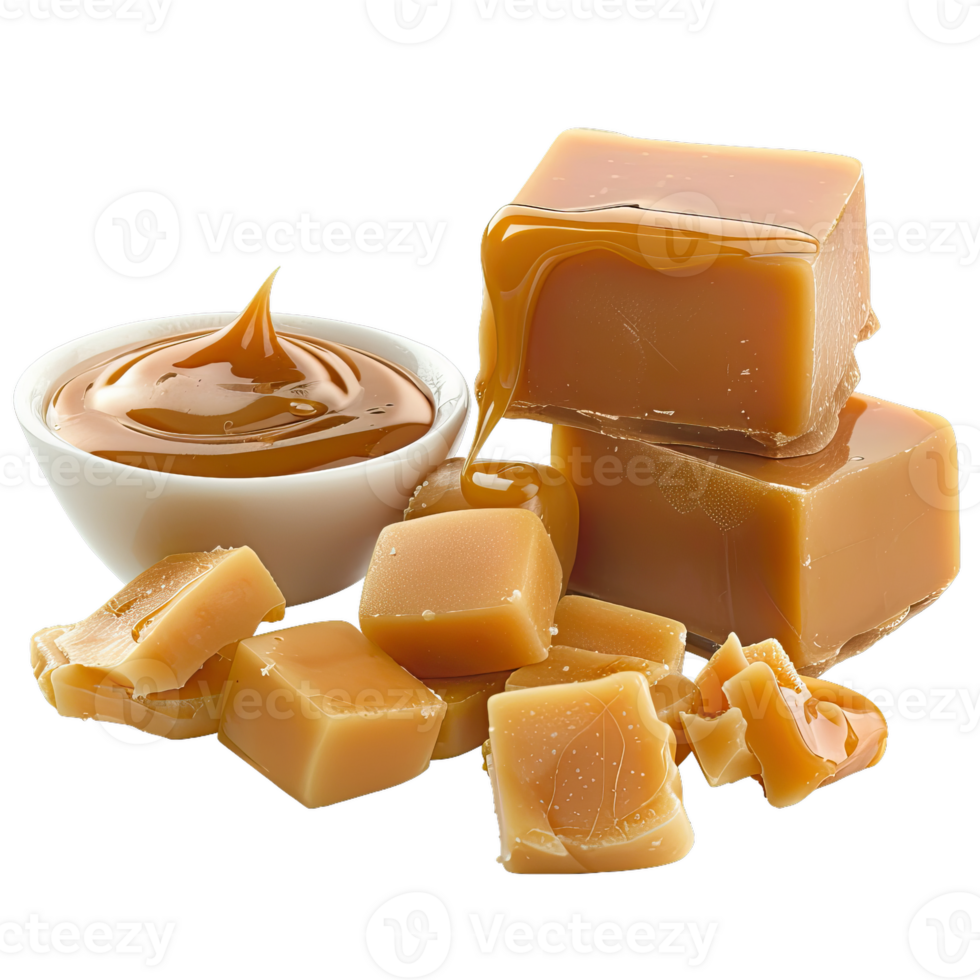 Delicious Caramel Candies And Sauce Still Life png