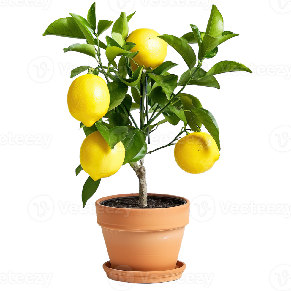 Lemon Tree In Pot, Yellow Citrus Fruit Plant Growing Indoors png