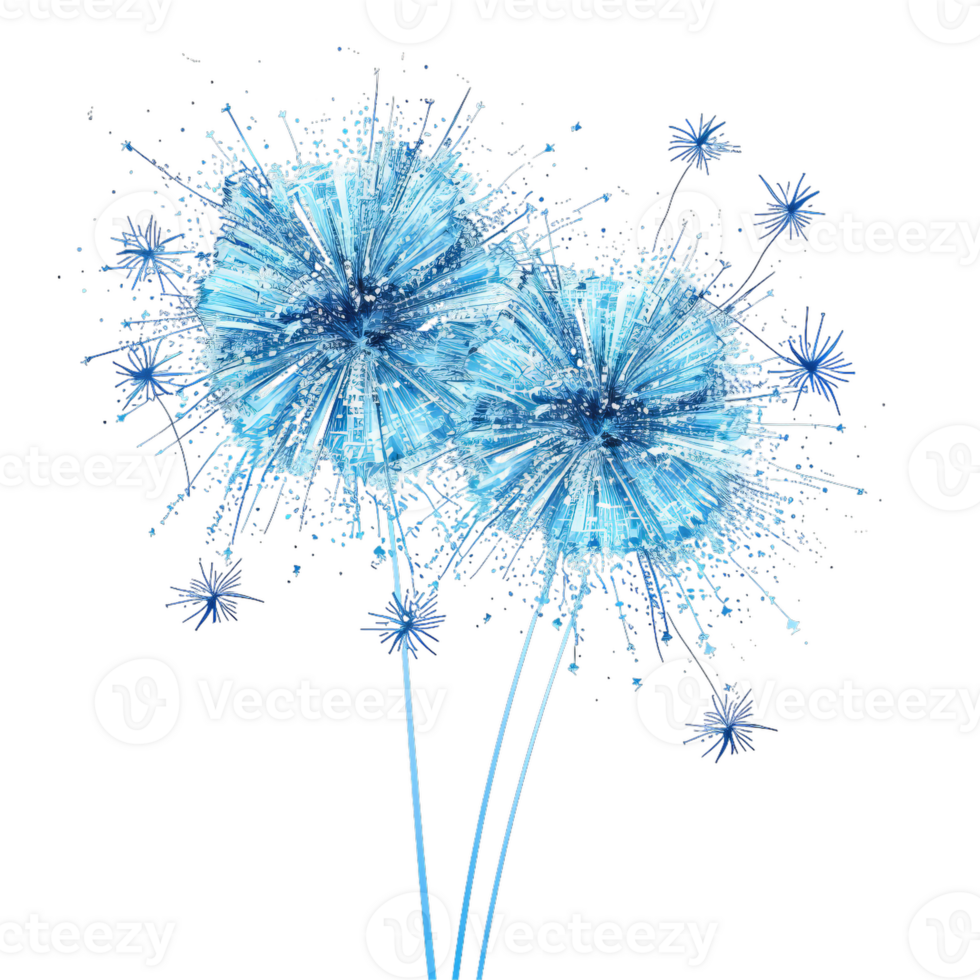 Blue Dandelions Bursting Artistic Splatter Design png