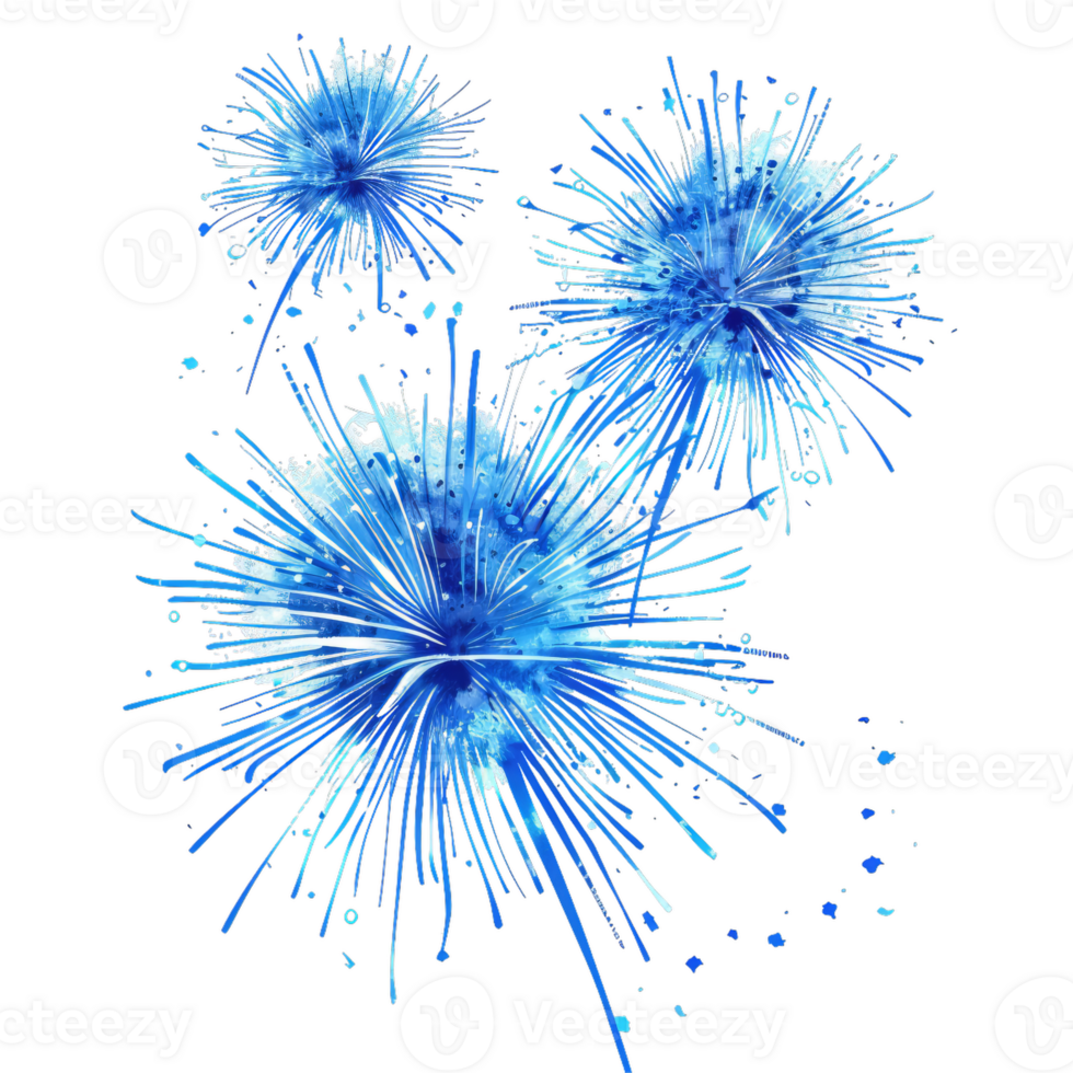 Watercolor Style Blue Fireworks Design Elements png