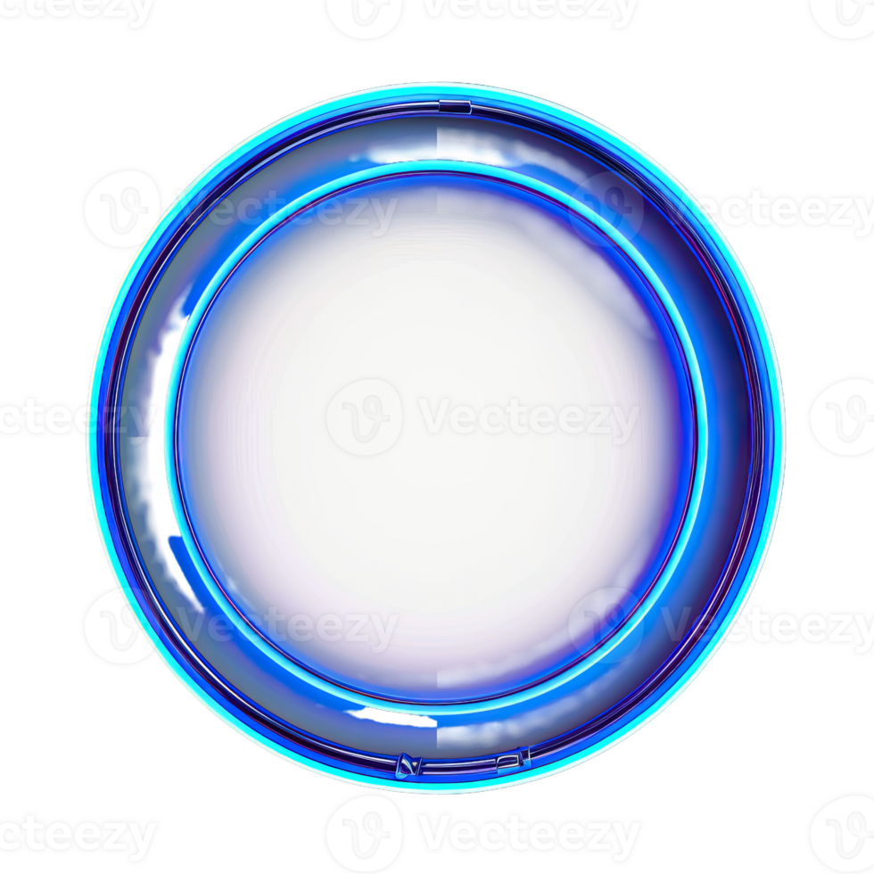 Glowing Circle Frame, Blue Neon Light Effect, Rounded Shape png
