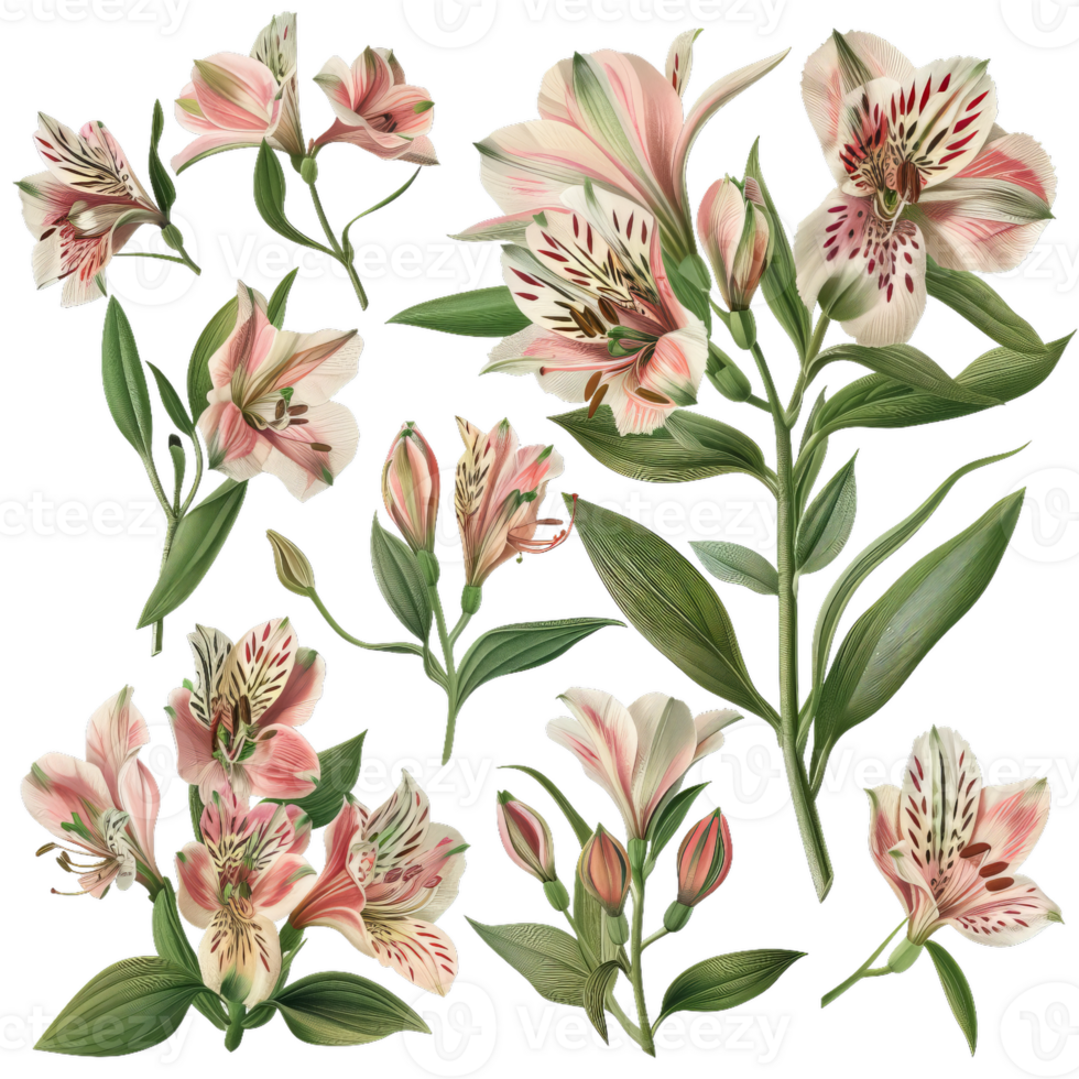 Elegant Alstroemeria Flower Set With Transparent Background png