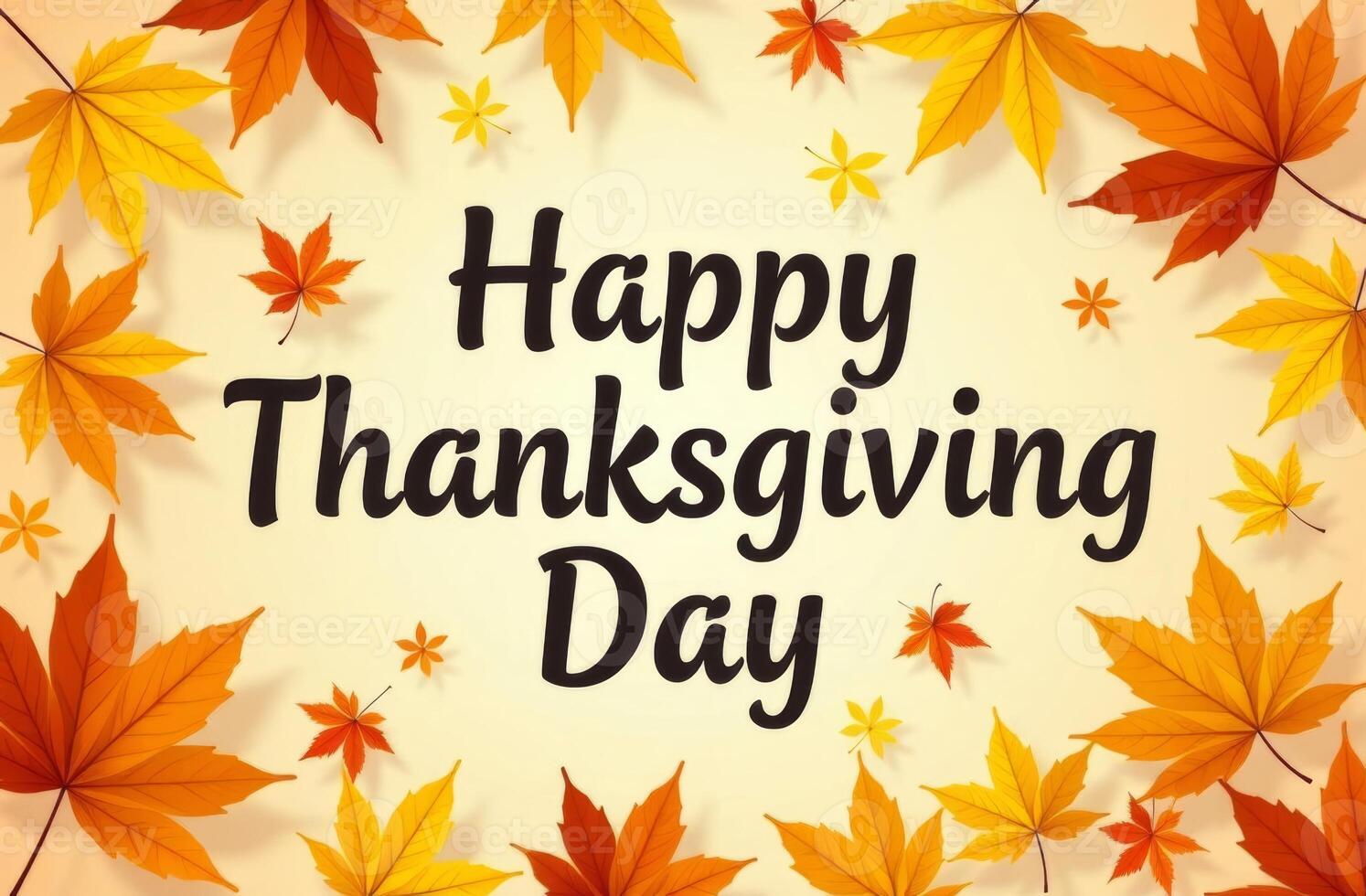 A festive Thanksgiving greeting adorned with colorful autumn leaves celebrating the holiday spirit and tradition in a warm atmosphere photo