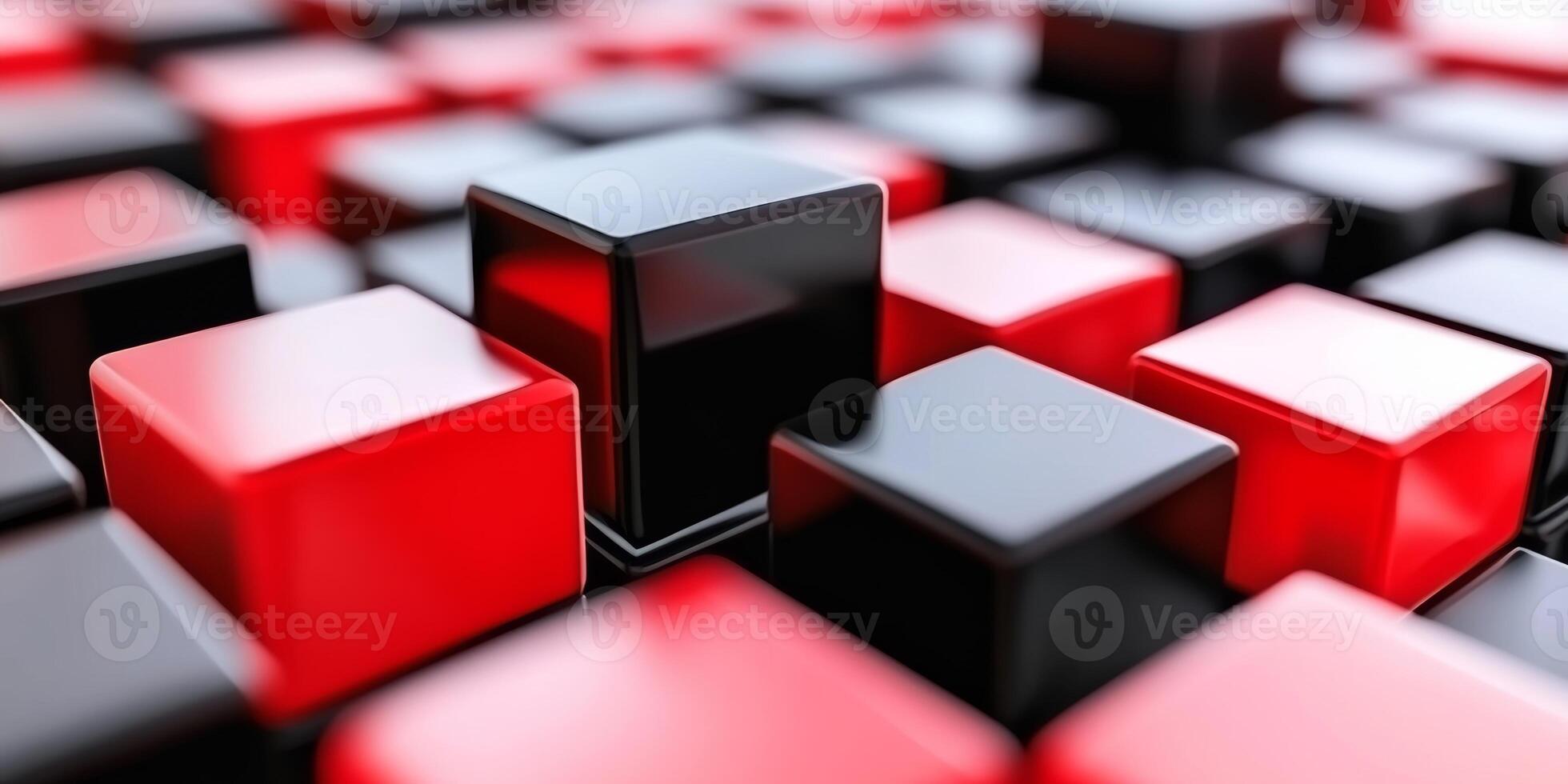 Colorful arrangement of glossy black and red cubes creating a modern abstract design in a dynamic layout photo