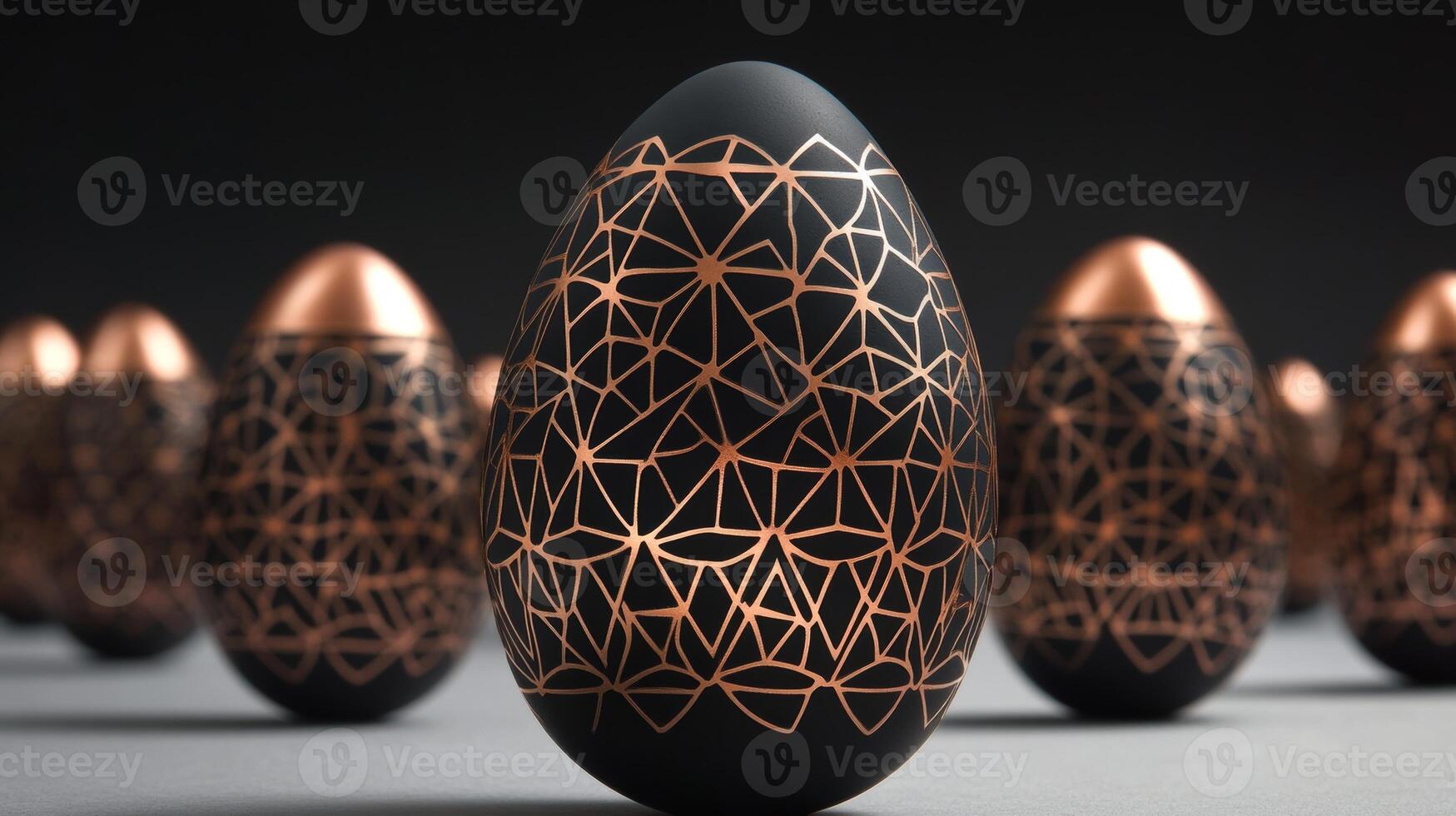 Elegant decorative eggs with geometric patterns showcased in a studio setting during a creative arts display photo