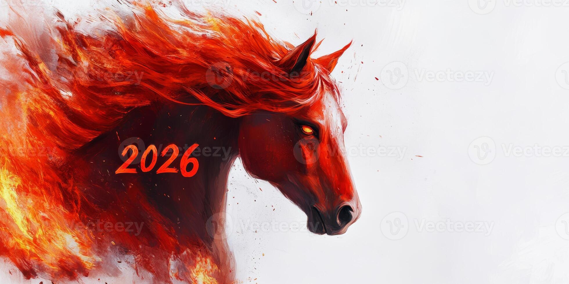 Fiery red horse representing the year 2026 with dynamic mane and vivid colors photo