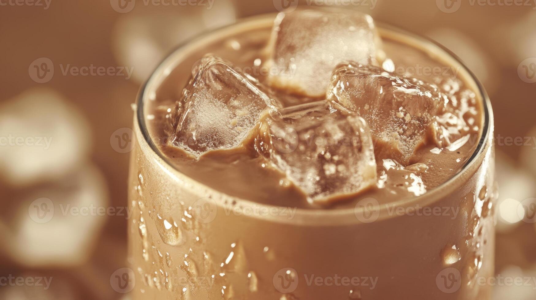 Refreshing iced coffee drink with ice cubes in a glass, perfect for hot summer days, energizing beverage concept photo