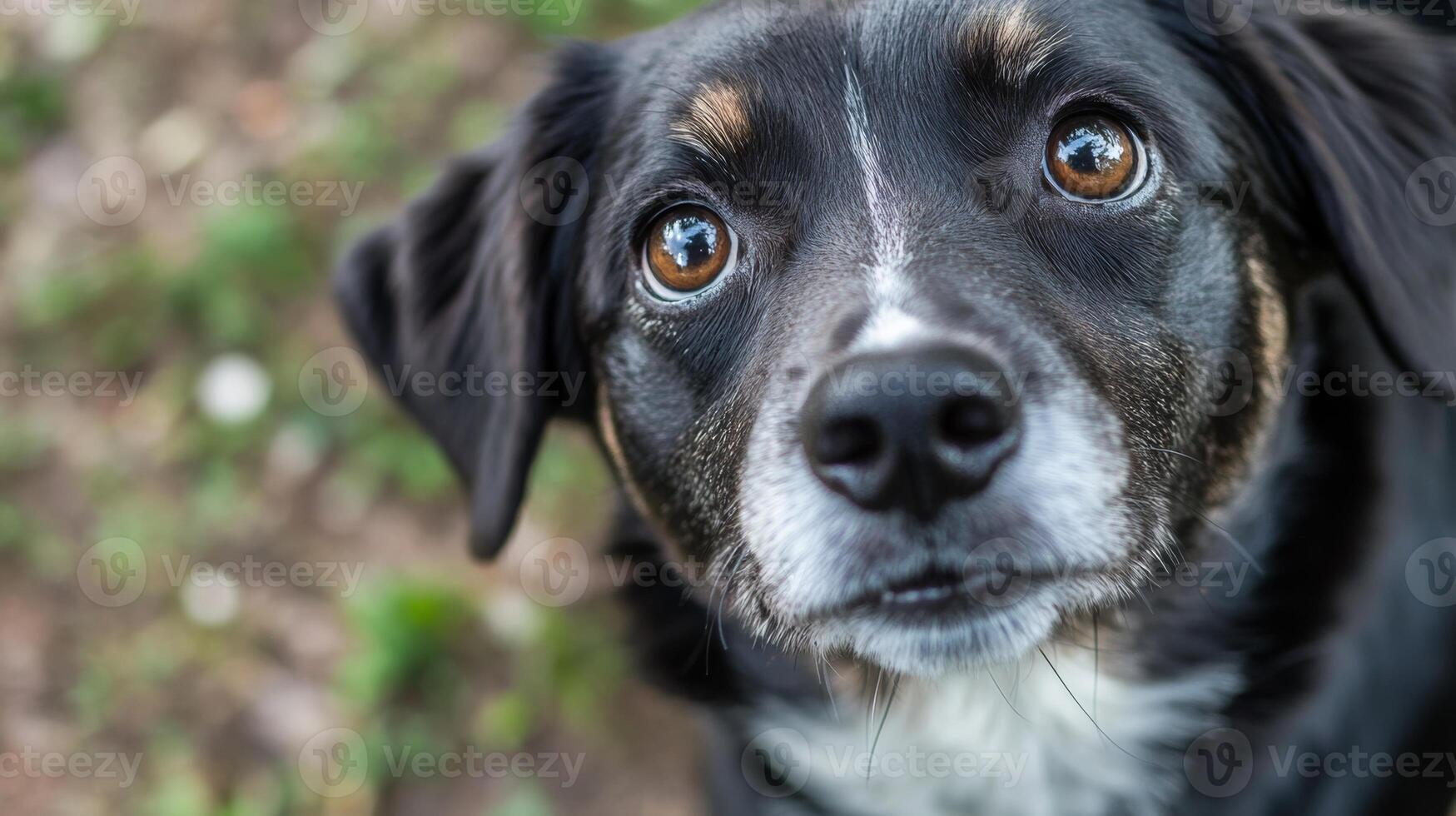 Playful black dog with expressive eyes looking curiously at the camera in a natural outdoor setting showcasing the beauty of pets and companionship concept photo