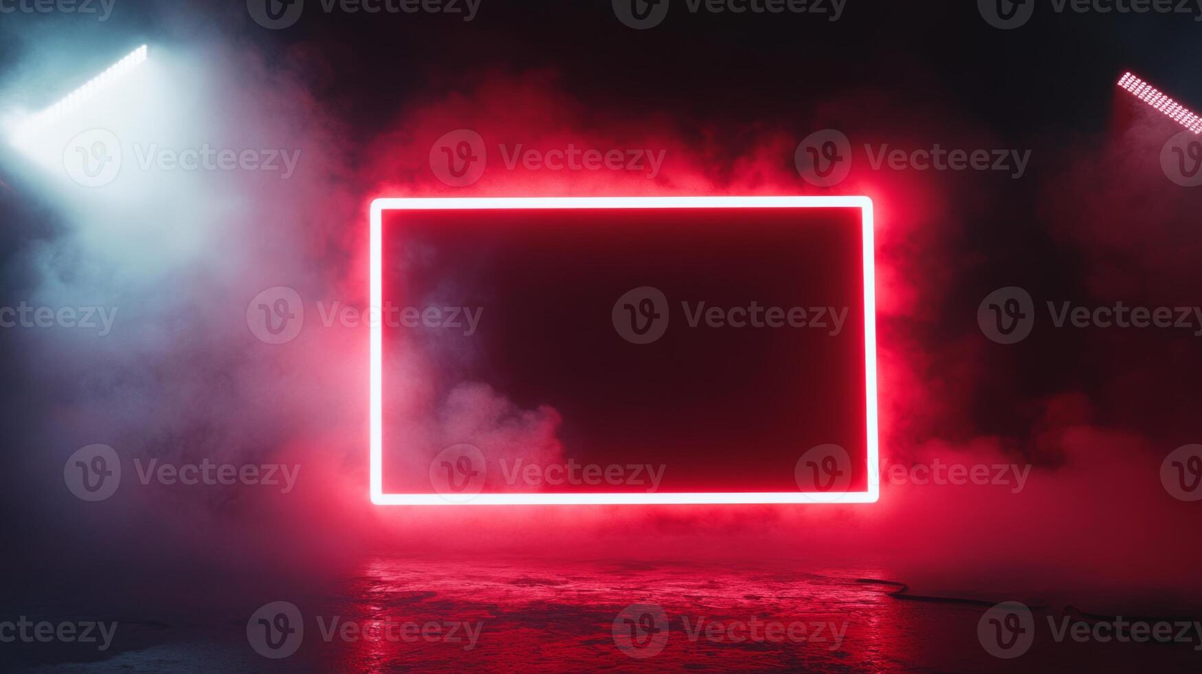 Neon light frame surrounded by smokey atmosphere creating a dynamic artistic space for modern creativity photo