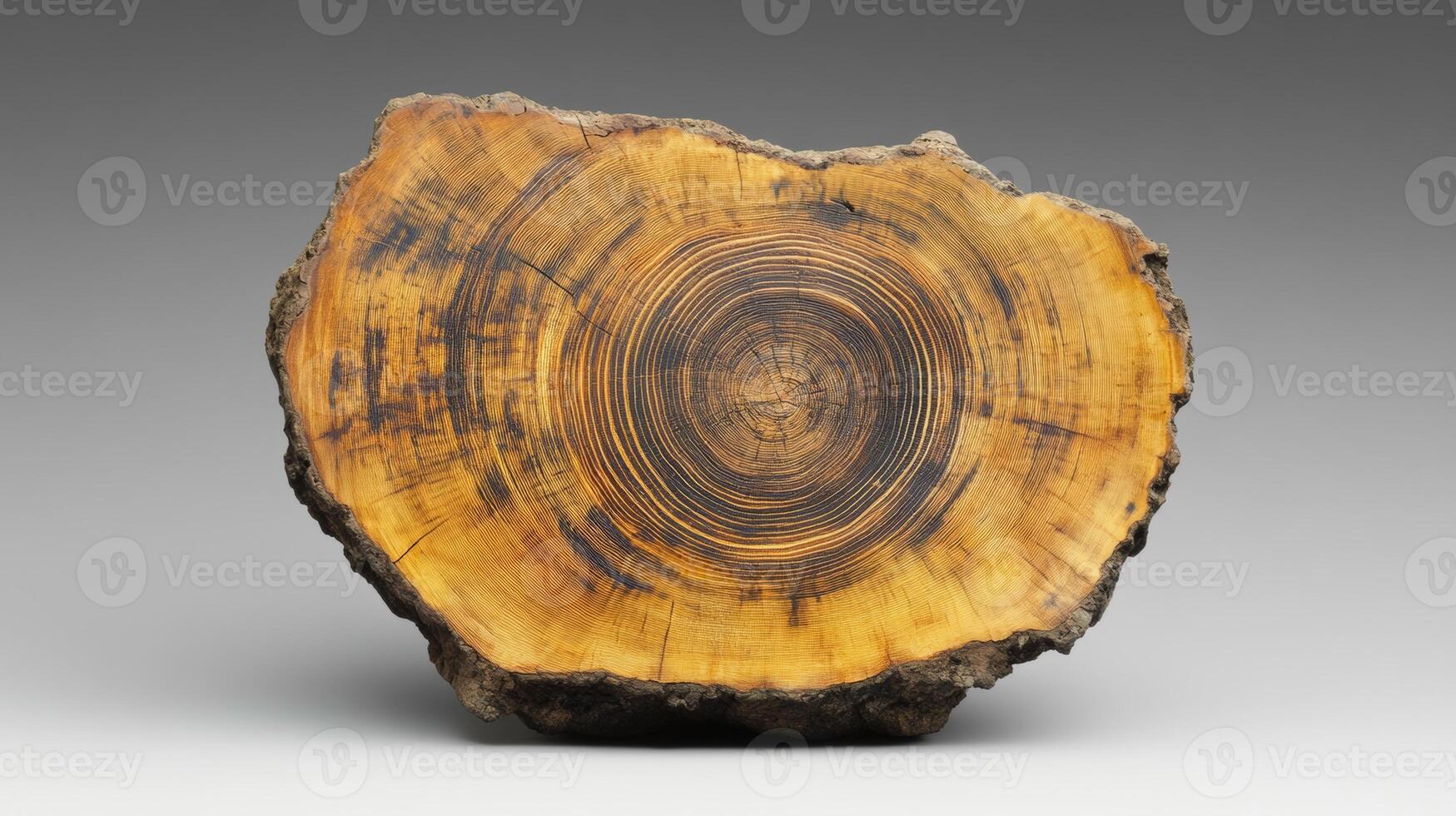 Captivating cross-section of a polished wood log reveals intricate growth rings, showcasing nature's artistry and time's passage photo