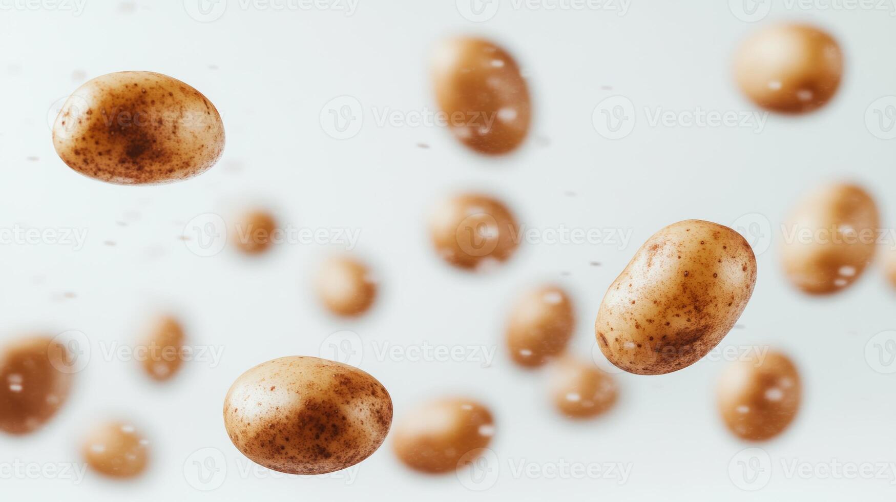Floating potatoes create an enchanting visual display in a bright culinary setting during a food photography session photo