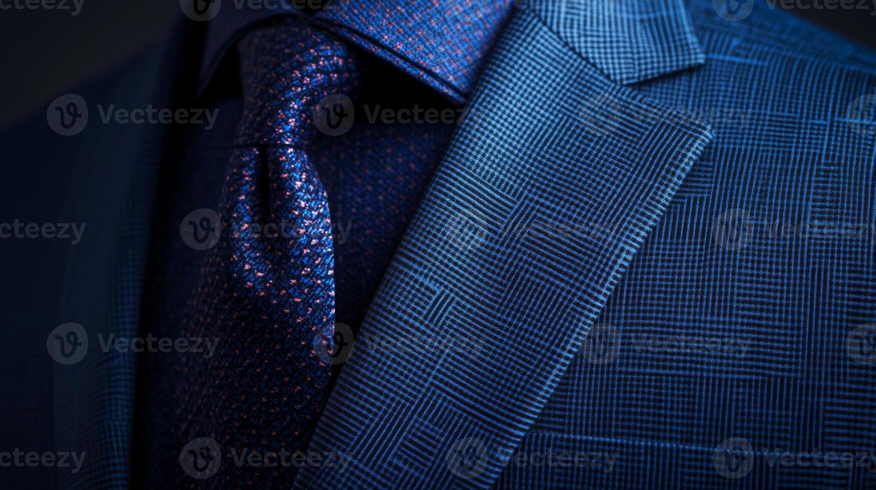 Elegant blue suit and tie showcase intricate patterns perfect for formal occasions or business events photo