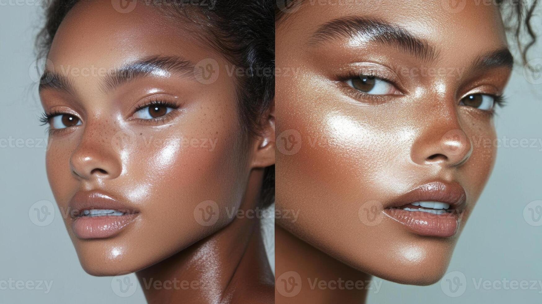 Close-up of a woman showcasing radiant skin and defined features in a beauty focus setting during natural light photo