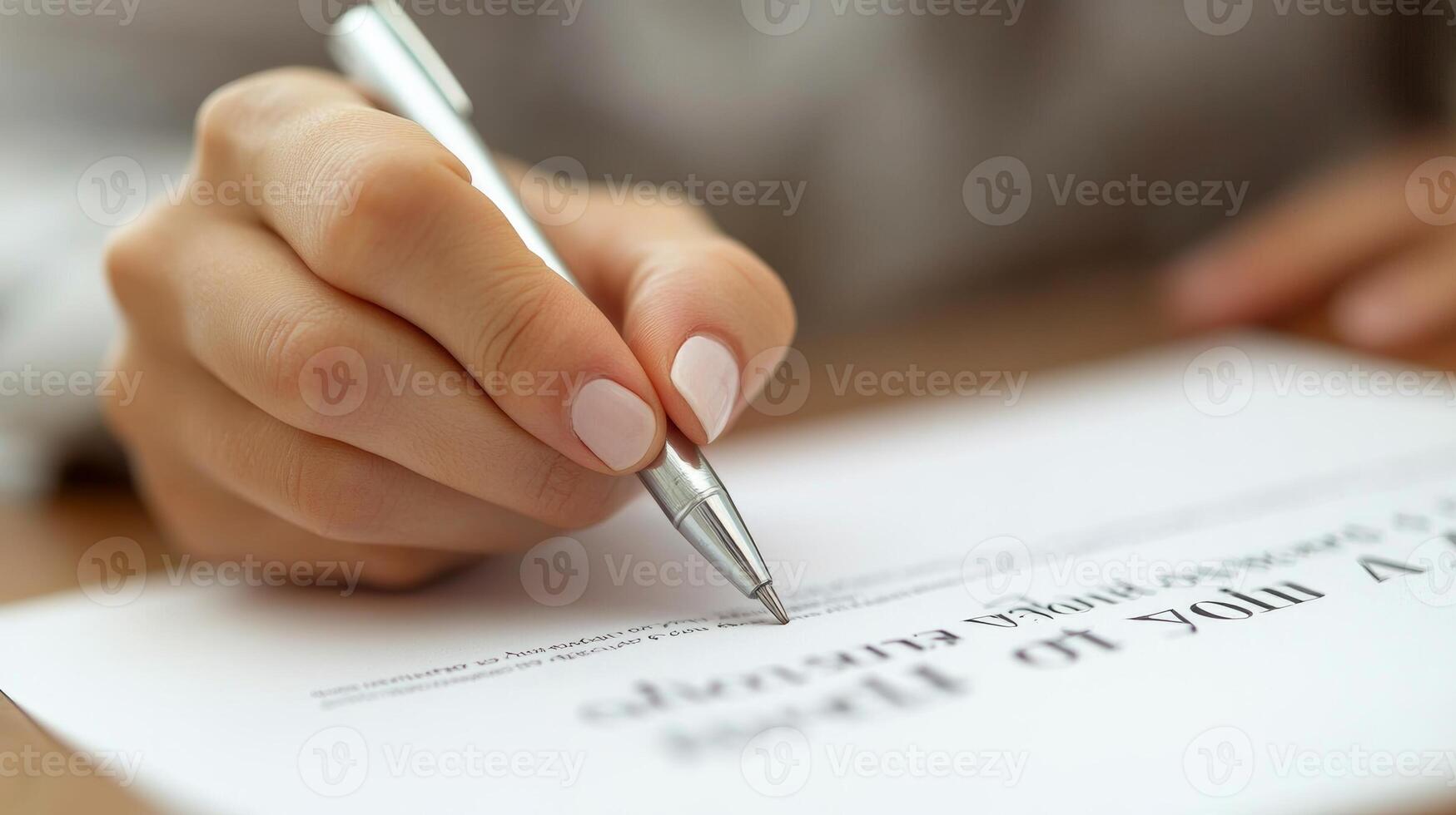 Individual writing with a pen on paper during a focused work session in a calm office environment photo