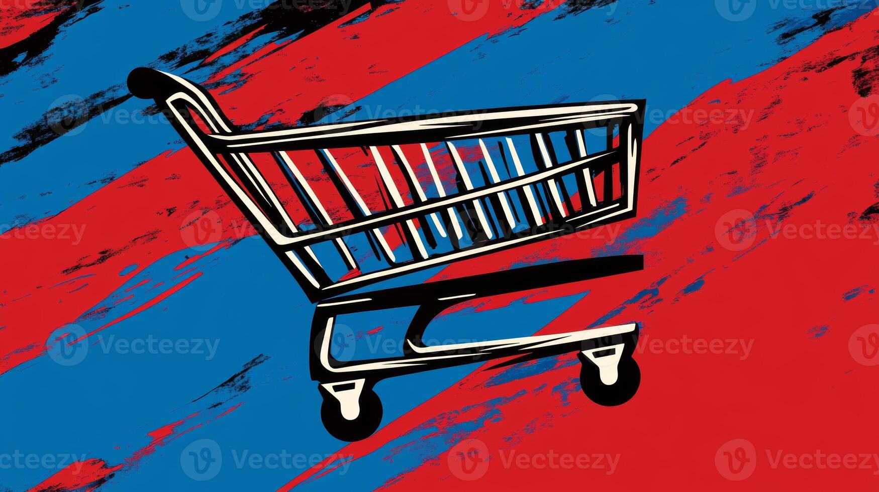 Shopping cart graphic in a vibrant abstract style featuring bold colors and dynamic movement photo