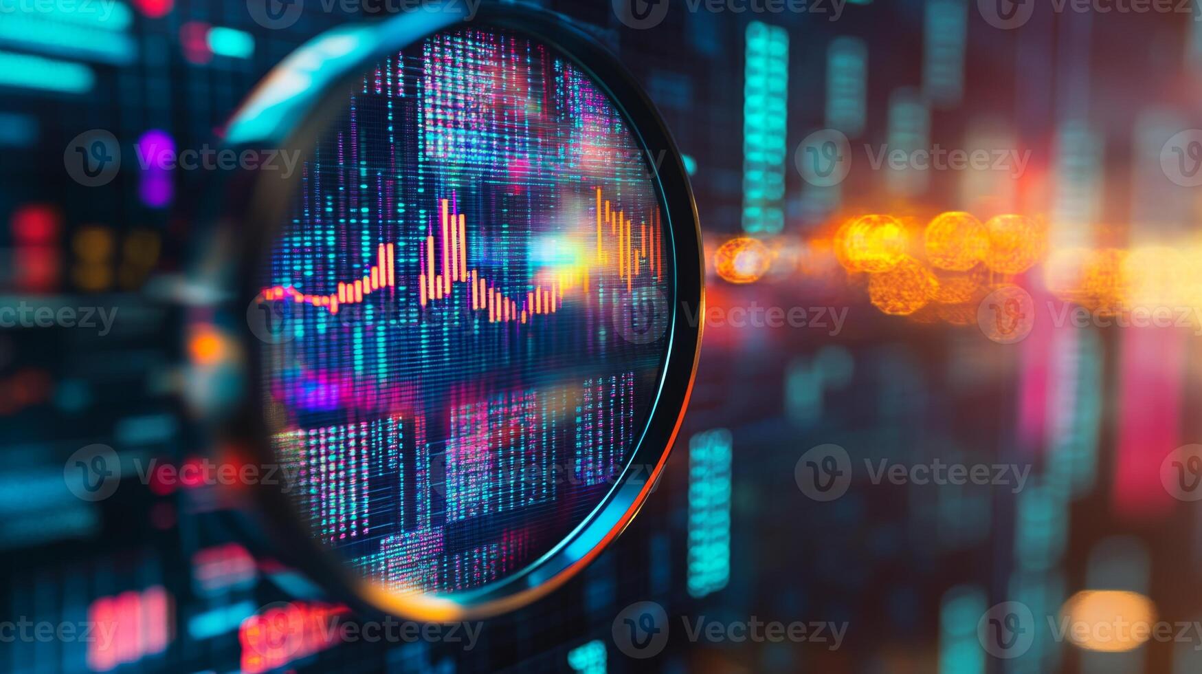 Data visualization with sound wave patterns and vivid digital colors in an abstract setting photo