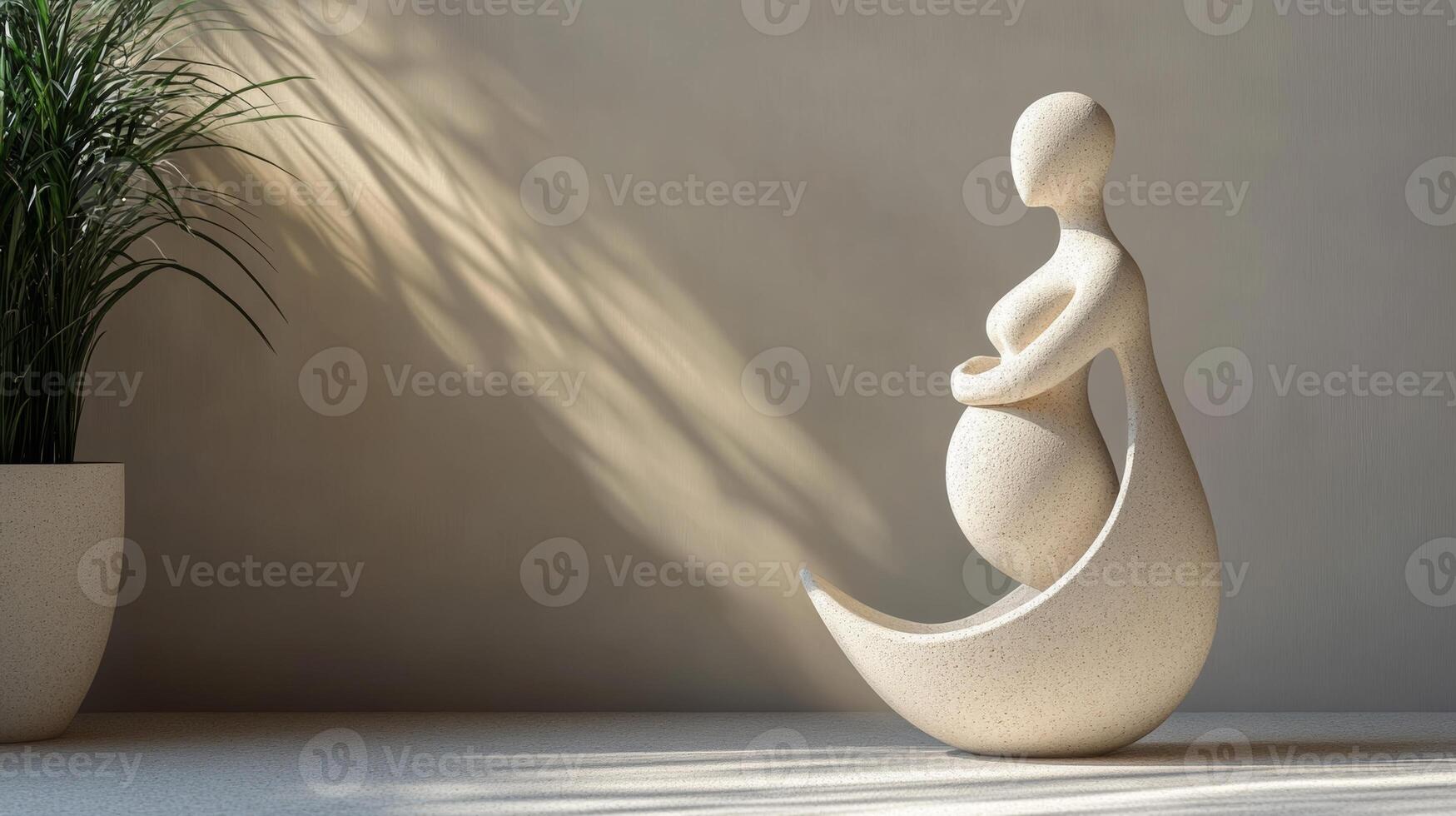 Elegant abstract sculpture of a pregnant figure with soft lighting in a modern setting photo