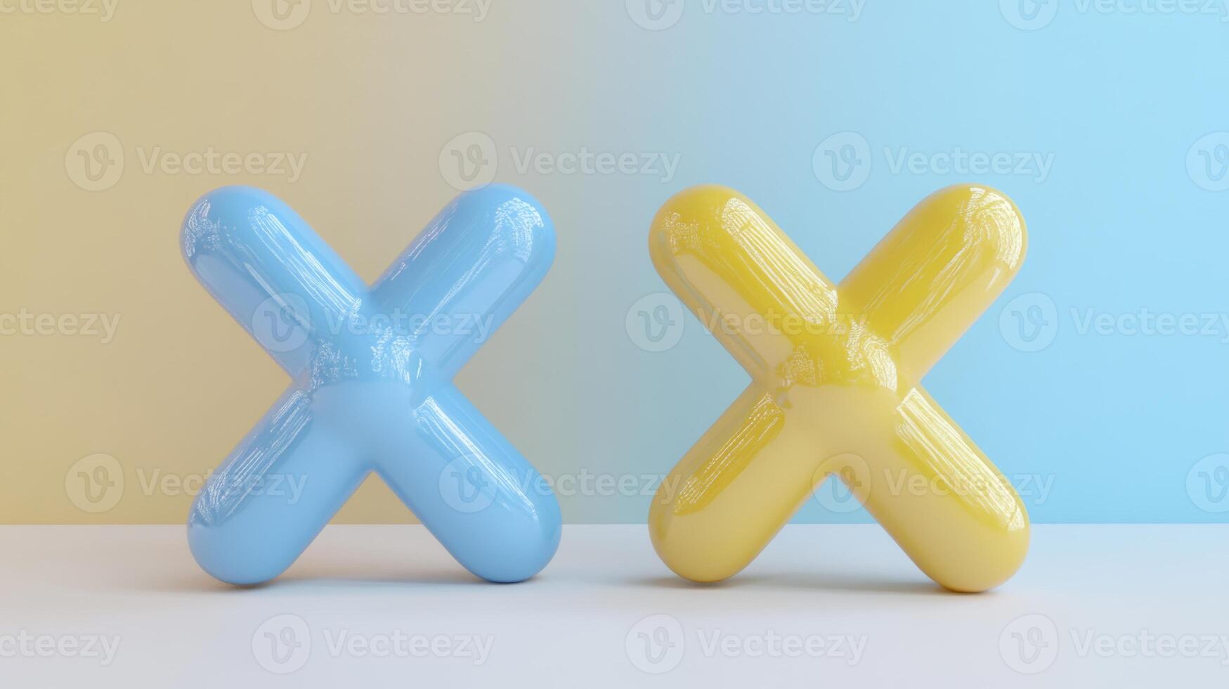 Colorful decorative crosses in blue and yellow against a pastel background create a playful atmosphere in a modern interior photo