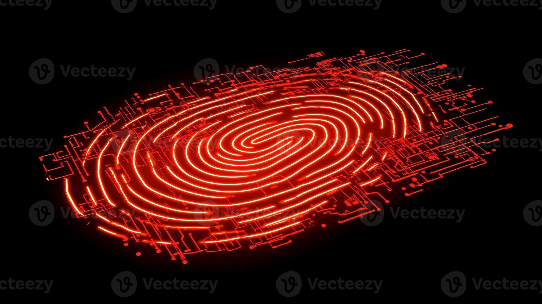 Digital fingerprint design glowing with red neon lights against a dark background showcasing advanced technology photo