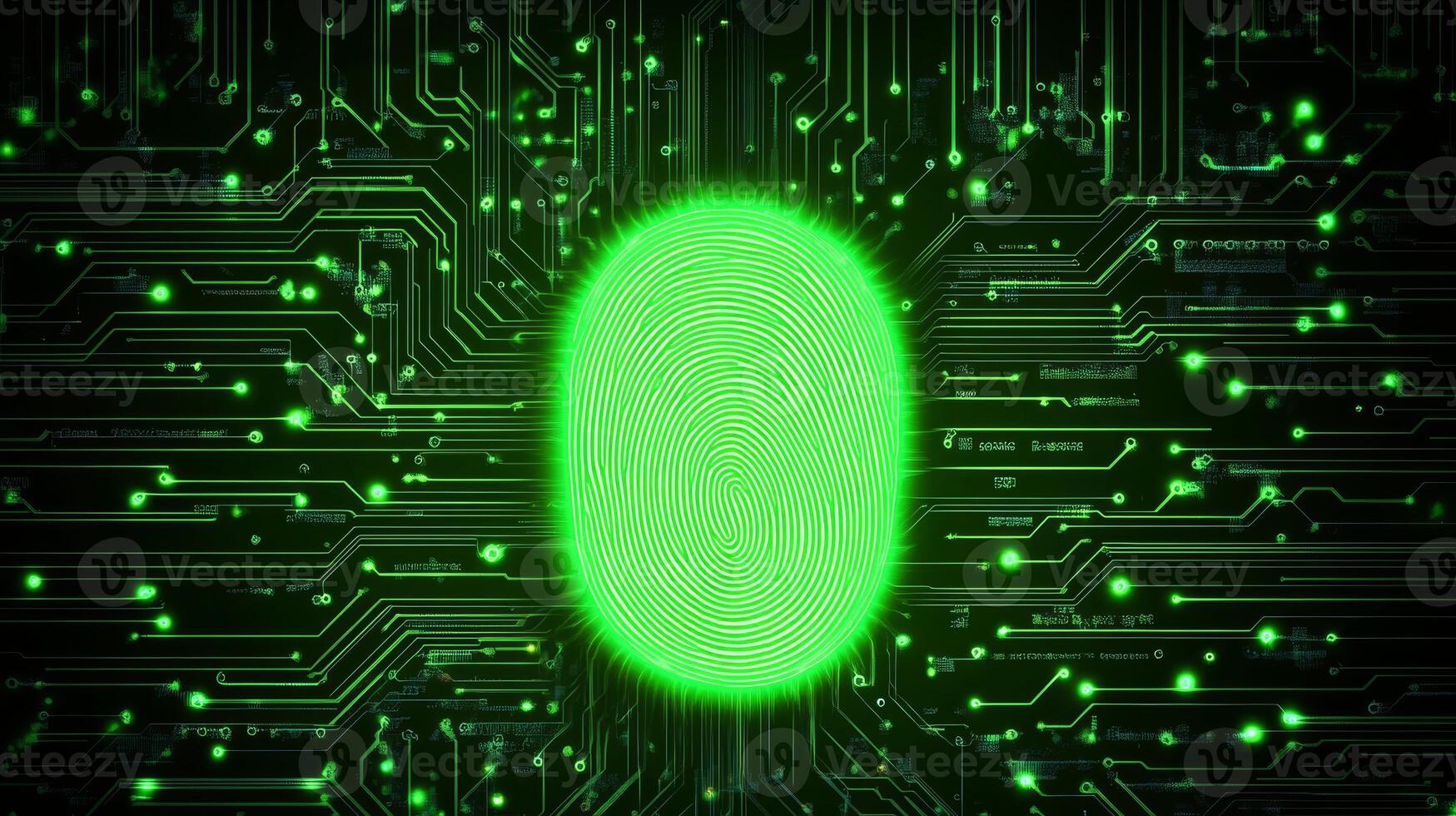 Digital fingerprint surrounded by intricate circuit patterns representing modern technology photo