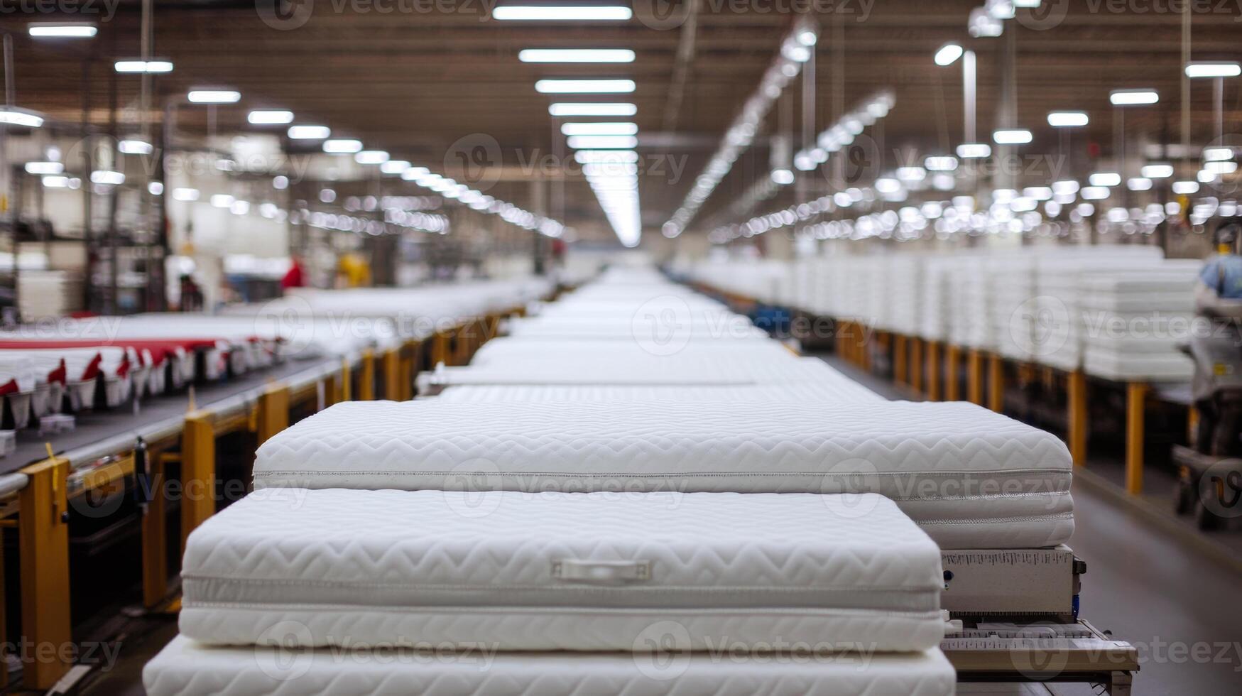Manufacturing process of mattresses in a large production facility during daytime operations photo