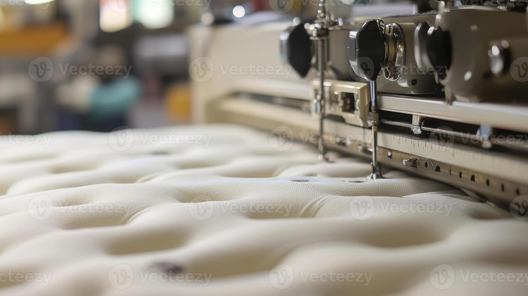 Mattress manufacturing process in a factory showcasing stitching details and machinery at work photo