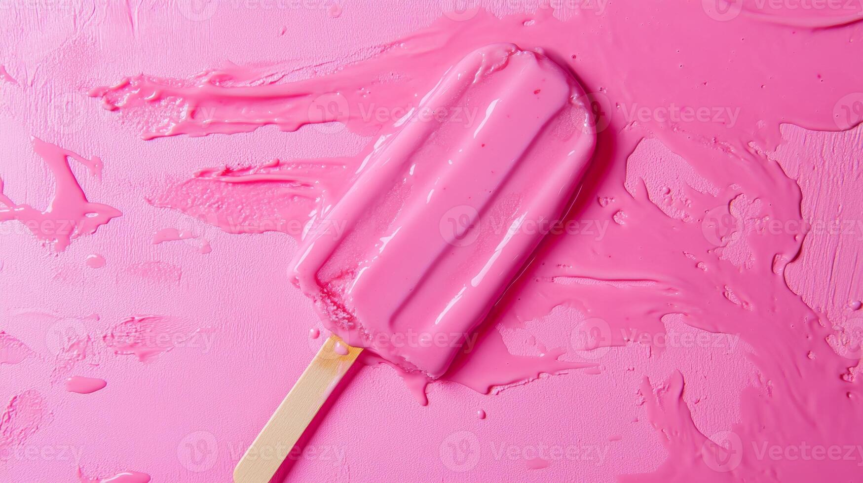 Bright pink frozen treat melting on a colorful surface, perfect for summer enjoyment and sweet indulgence photo