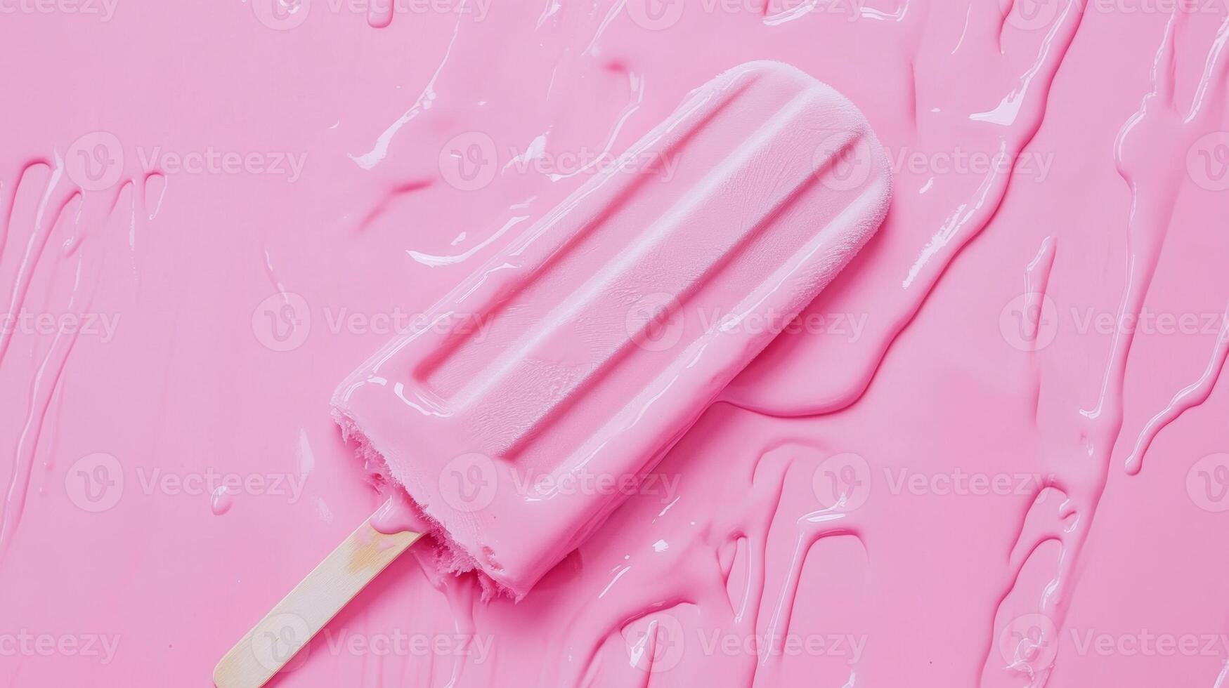 Deliciously refreshing pink popsicle melting on a vibrant pink surface during a warm summer day photo