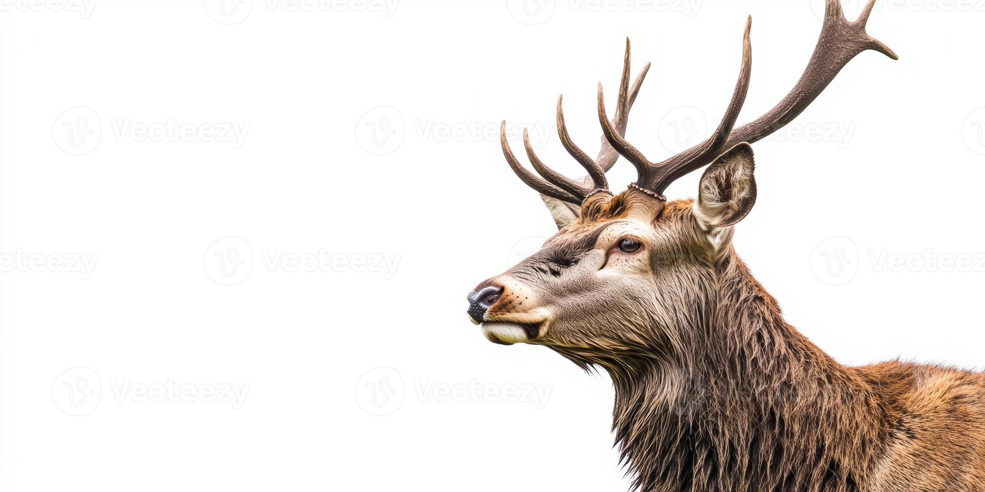 Majestic deer with impressive antlers stands calmly in a serene outdoor setting during bright daylight photo