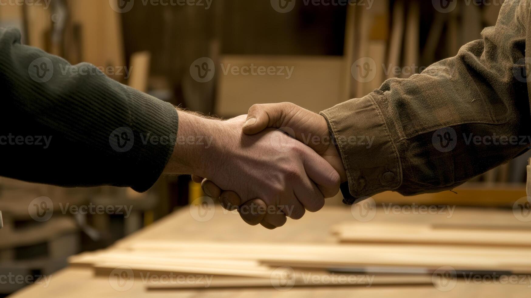Handshake between two individuals in a workshop signaling agreement and collaboration photo