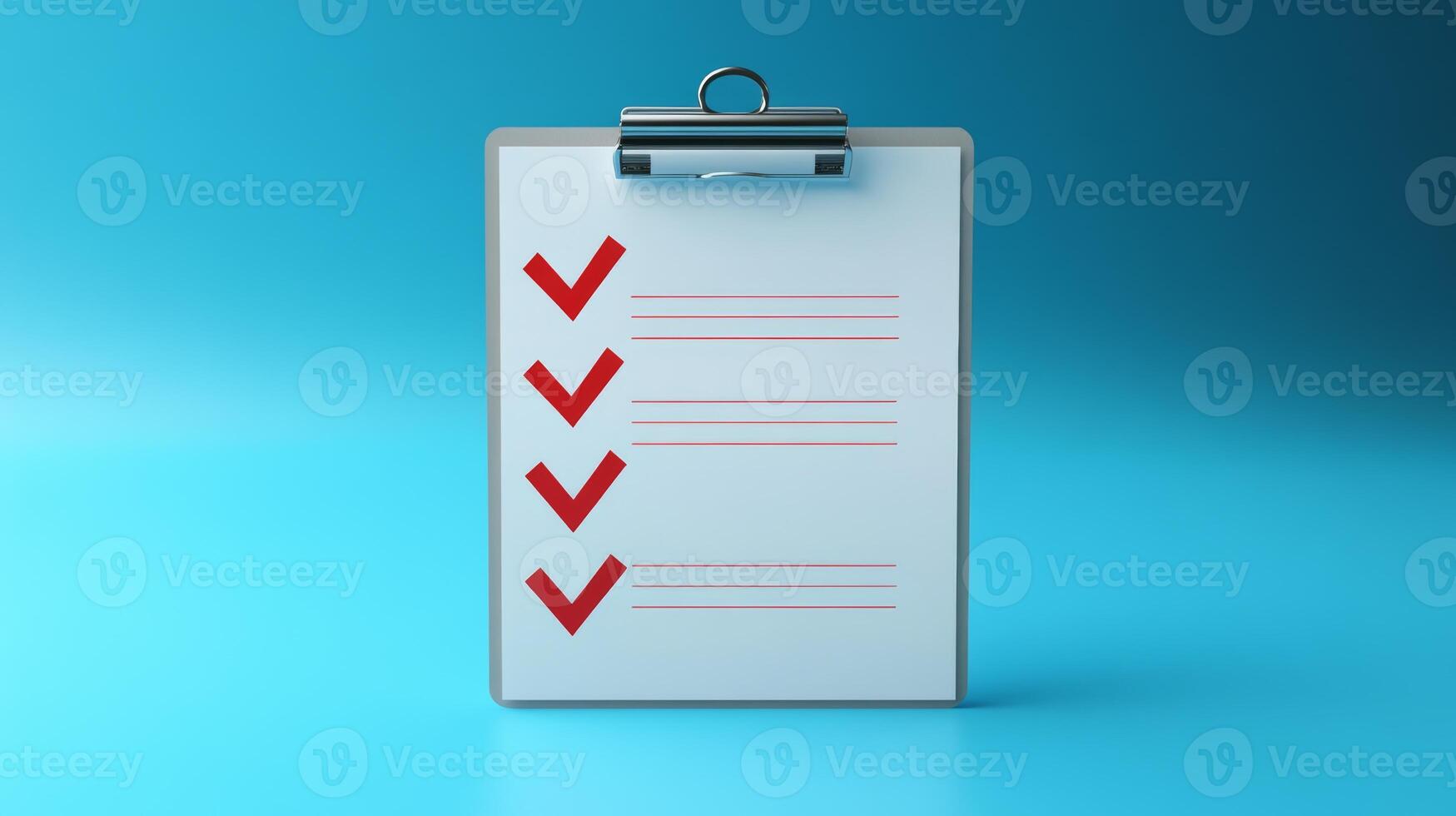 Checklist with red check marks on a clipboard against a blue background for organization and planning tasks photo