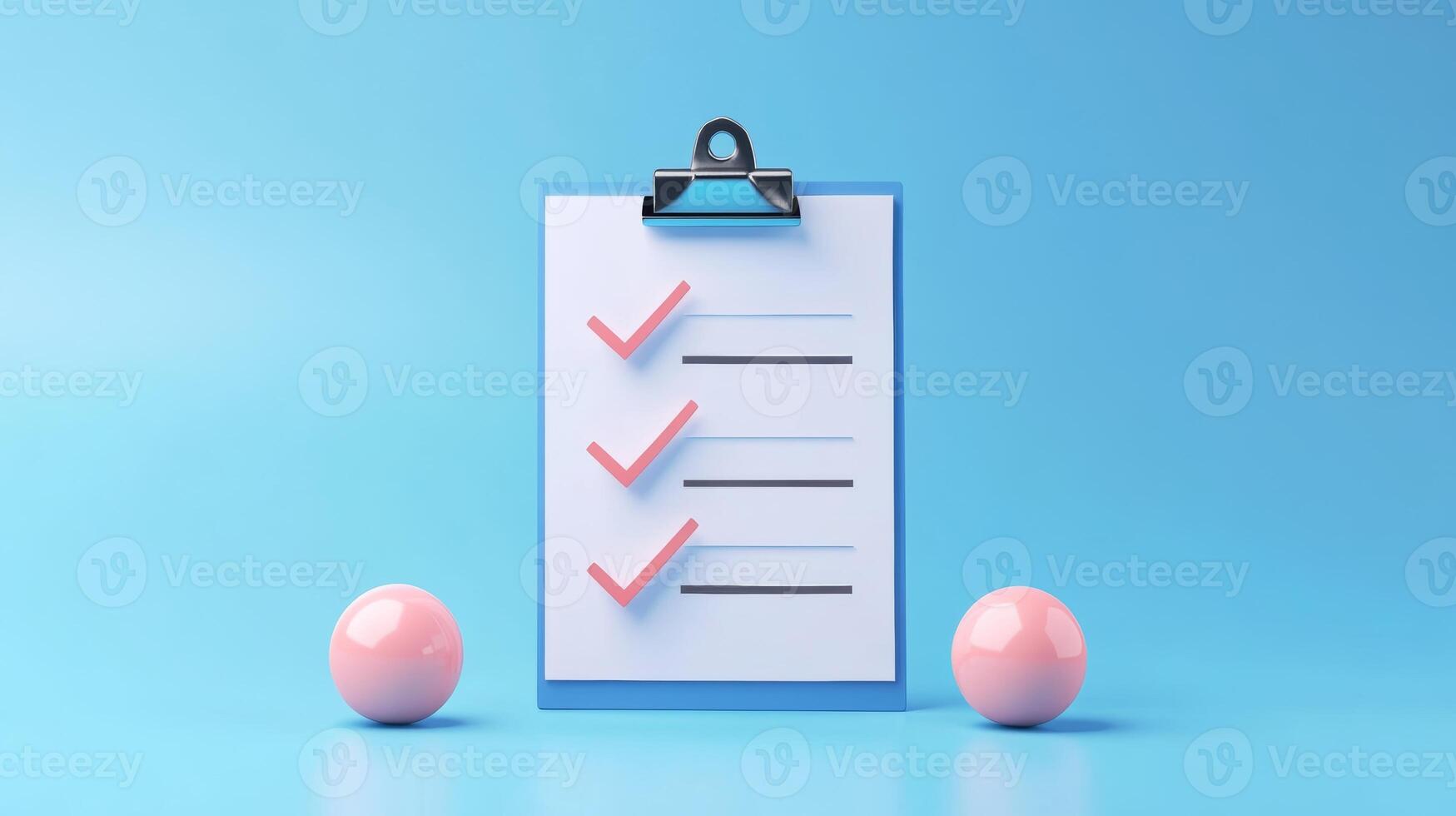 Checklist with check marks and pink balls on a blue background ideal for organization and planning needs photo