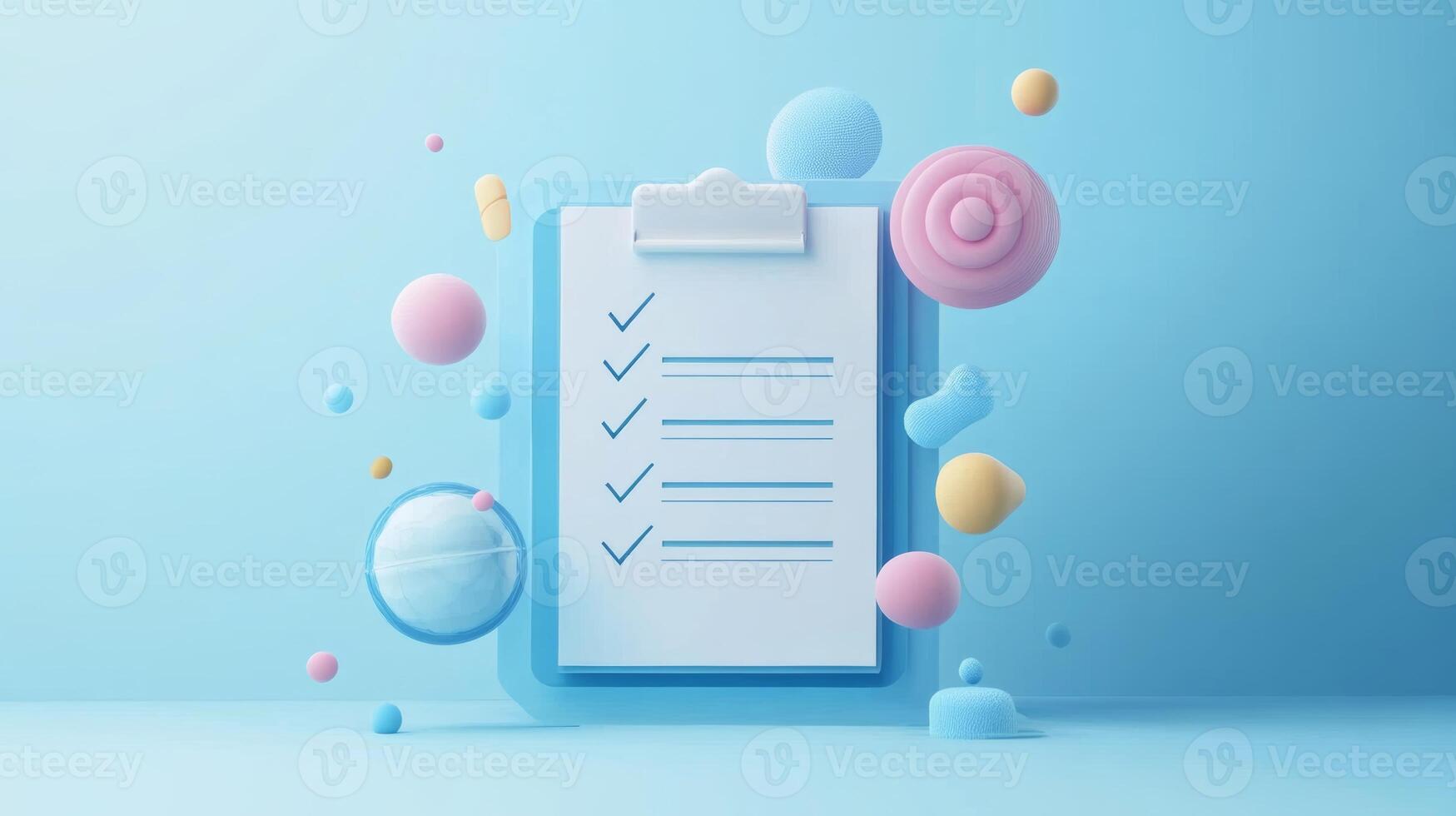 Bright and colorful checklist with abstract shapes in a minimalist setting creates a playful atmosphere for productivity photo