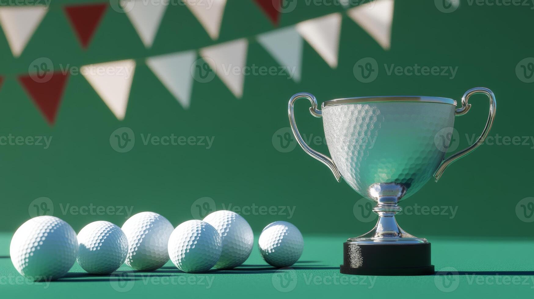 Exciting golf tournament trophy with white balls displayed against a festive backdrop photo