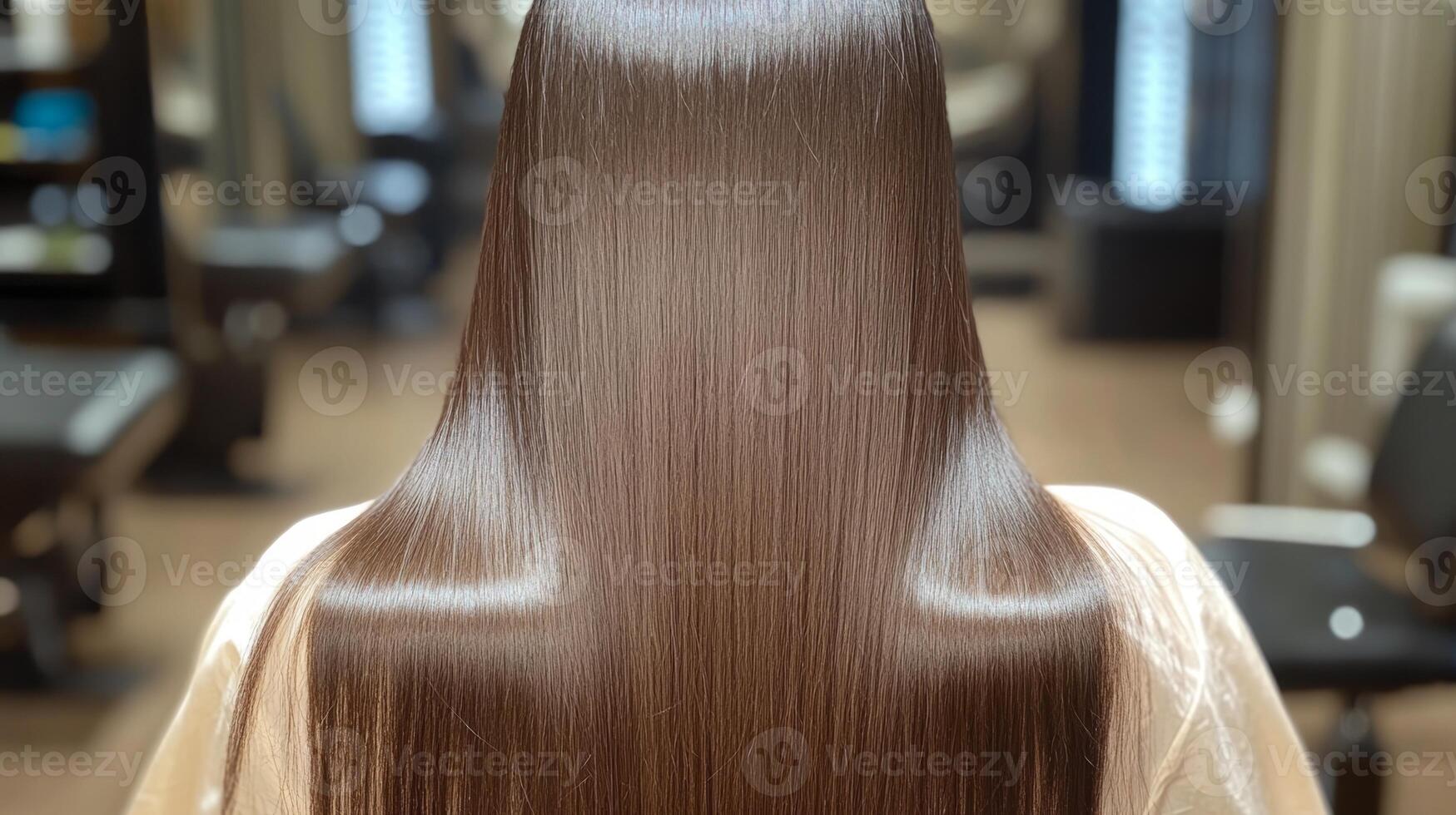 Long, smooth brown hair after professional styling at a salon during a daytime appointment photo