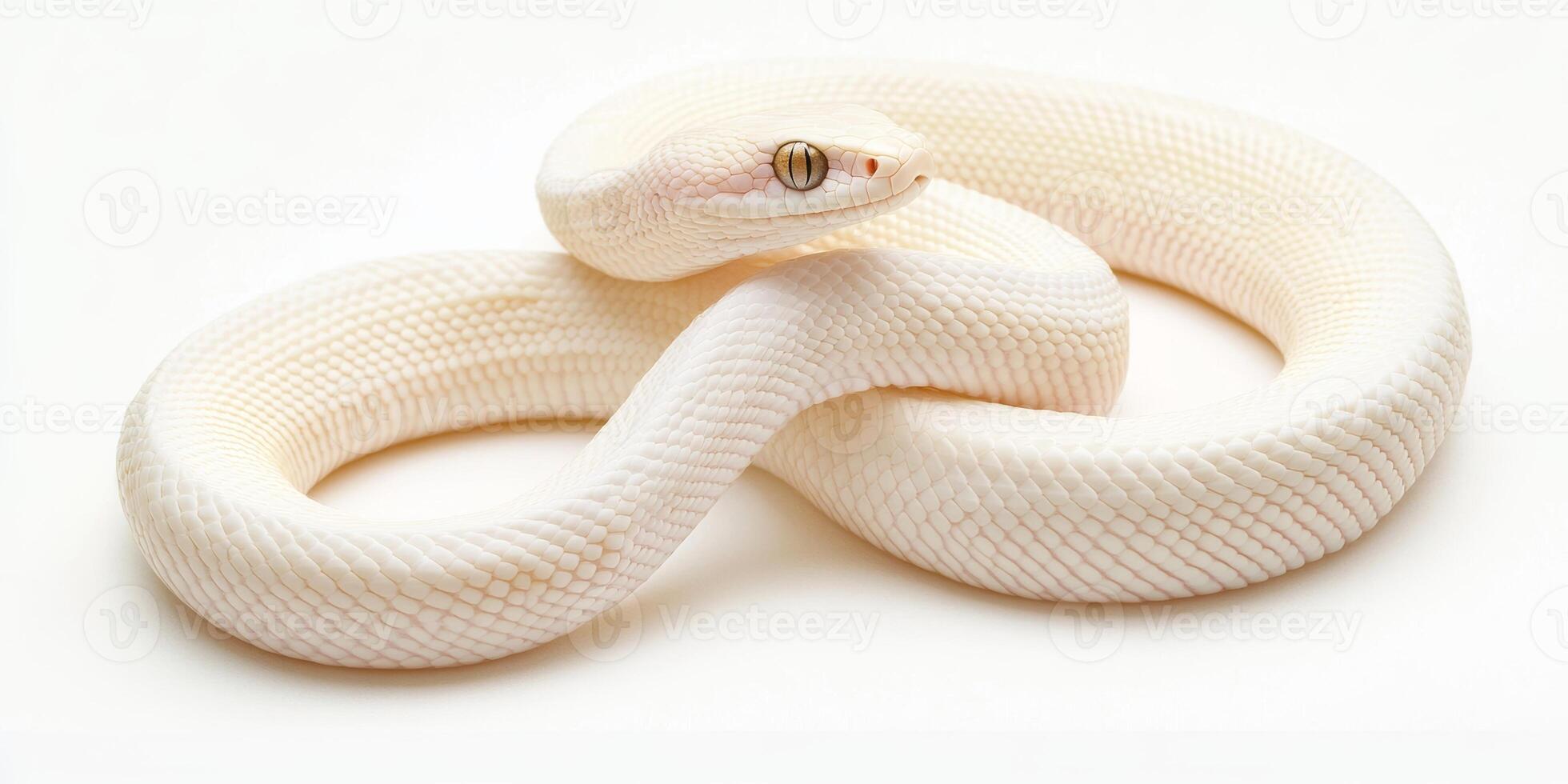 White snake resting on a smooth surface with calm demeanor photo