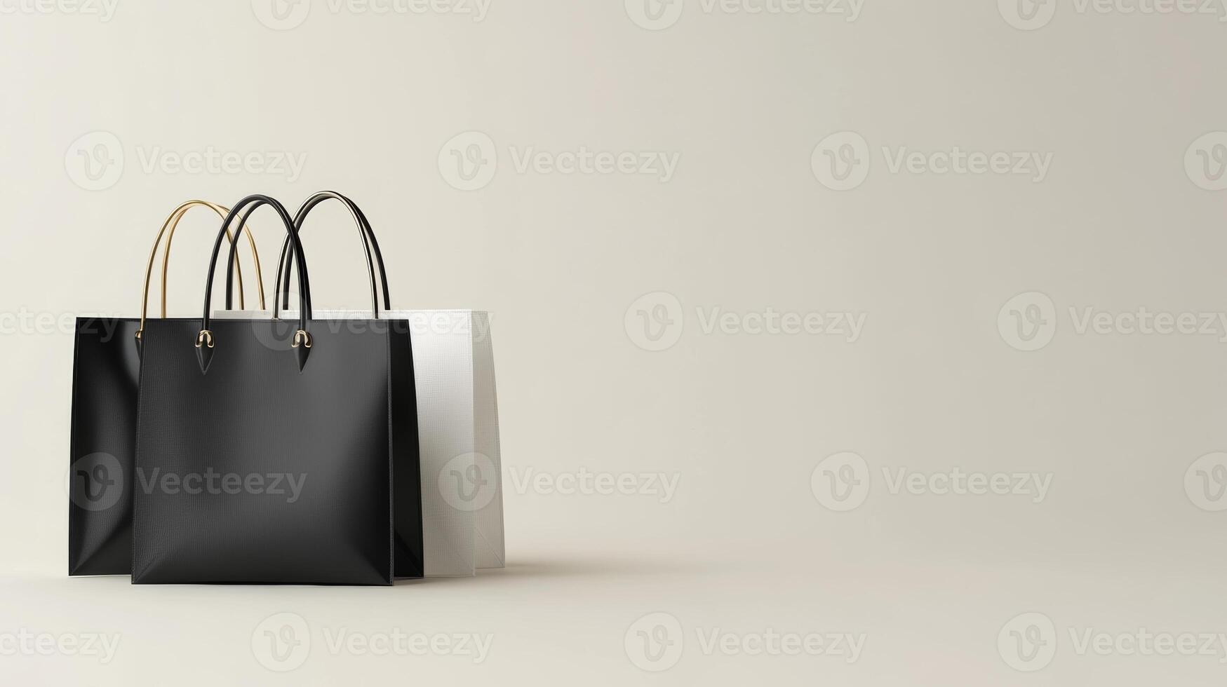 Stylish leather tote bags displayed against a neutral backdrop showcasing modern design and elegance photo