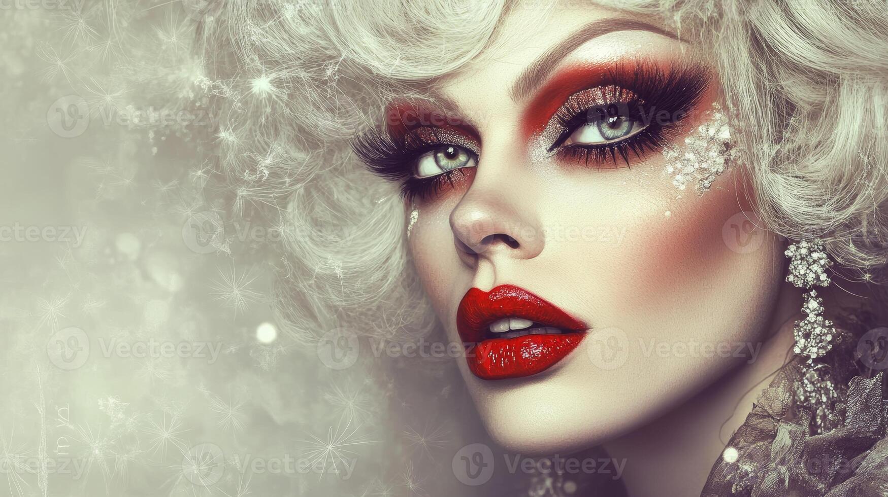 Stunning beauty portrait showcasing glamorous makeup and elegant style in a soft light setting photo