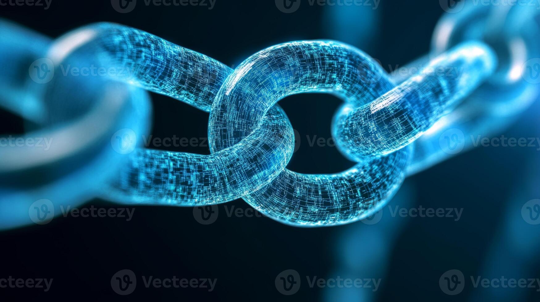 Digital representation of a glowing blue chain link showcasing connectivity and blockchain technology photo