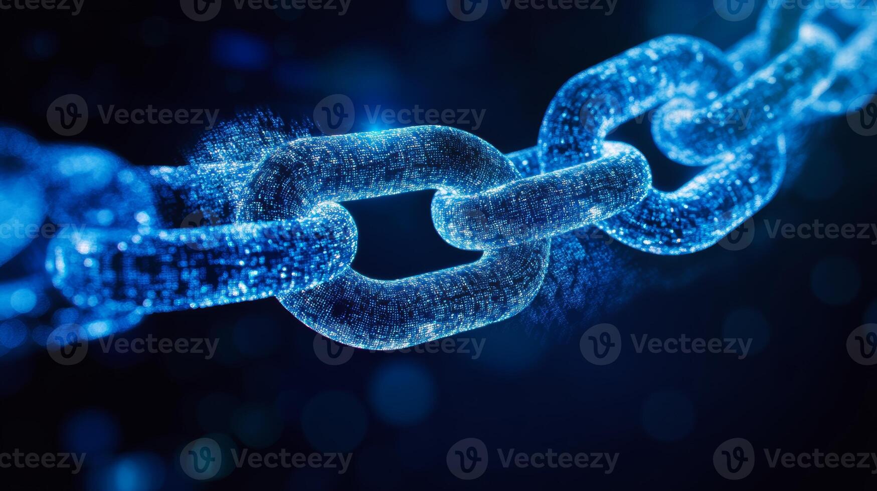 Digital representation of a glowing blue chain link symbolizing connectivity and security in technology and blockchain innovation photo