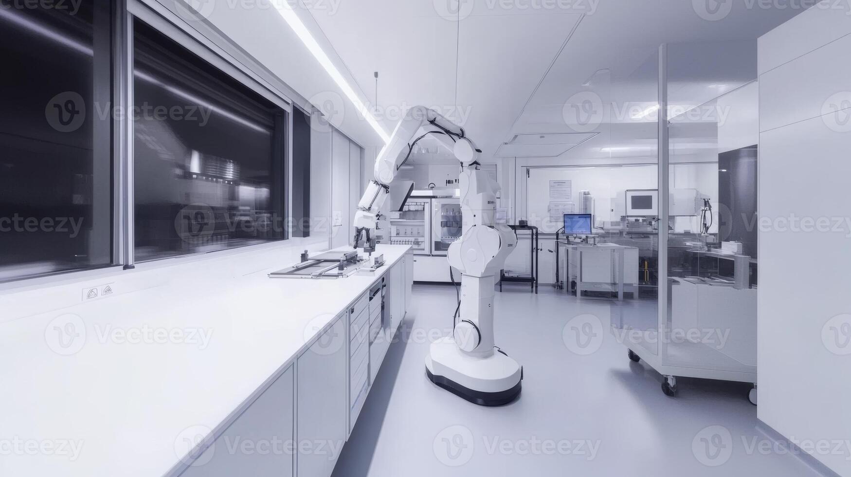 Robotic arm operating in a modern laboratory during a research session photo