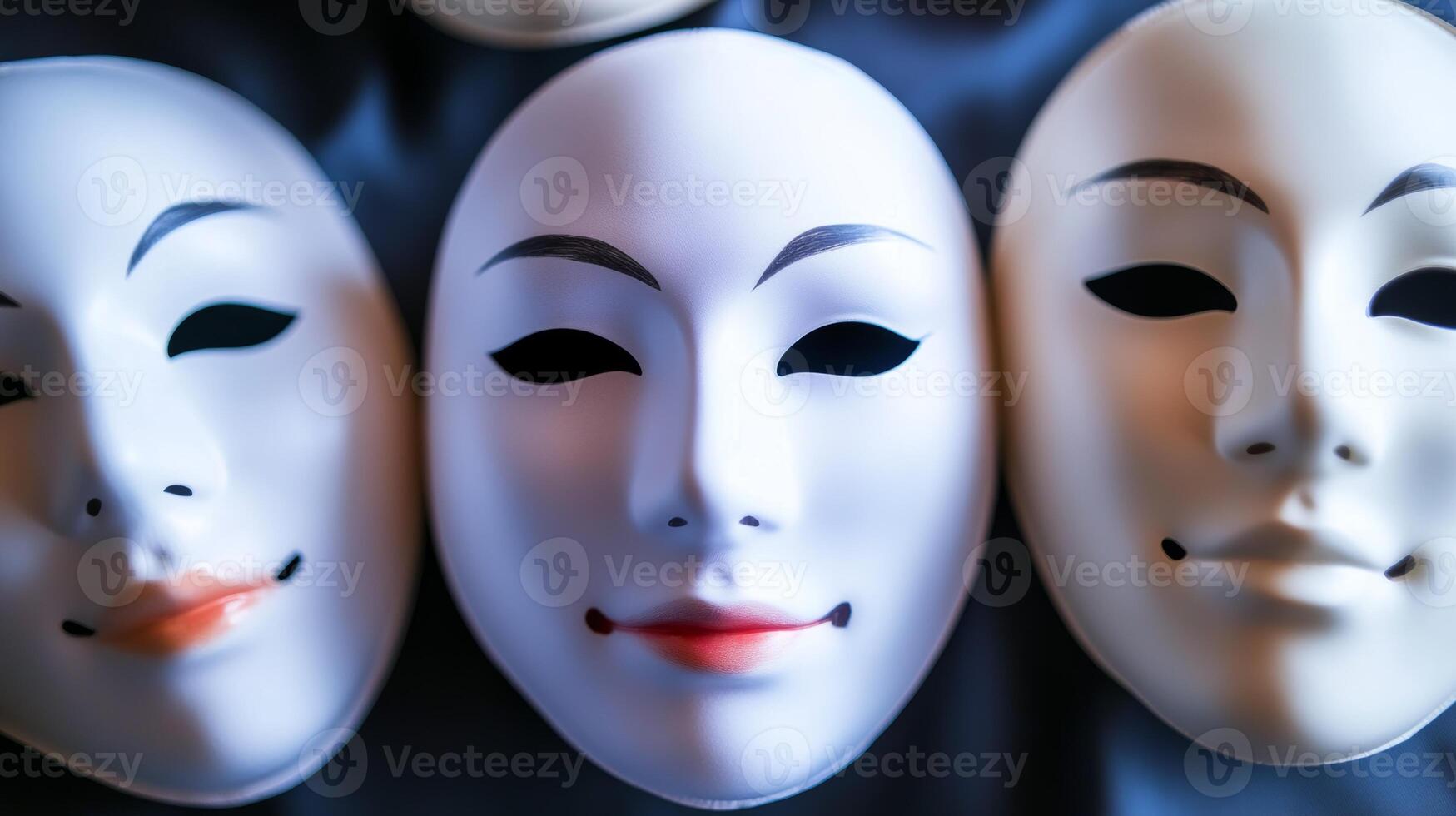 Mask collection with minimalist design showcasing artistic expressions on a dark background photo